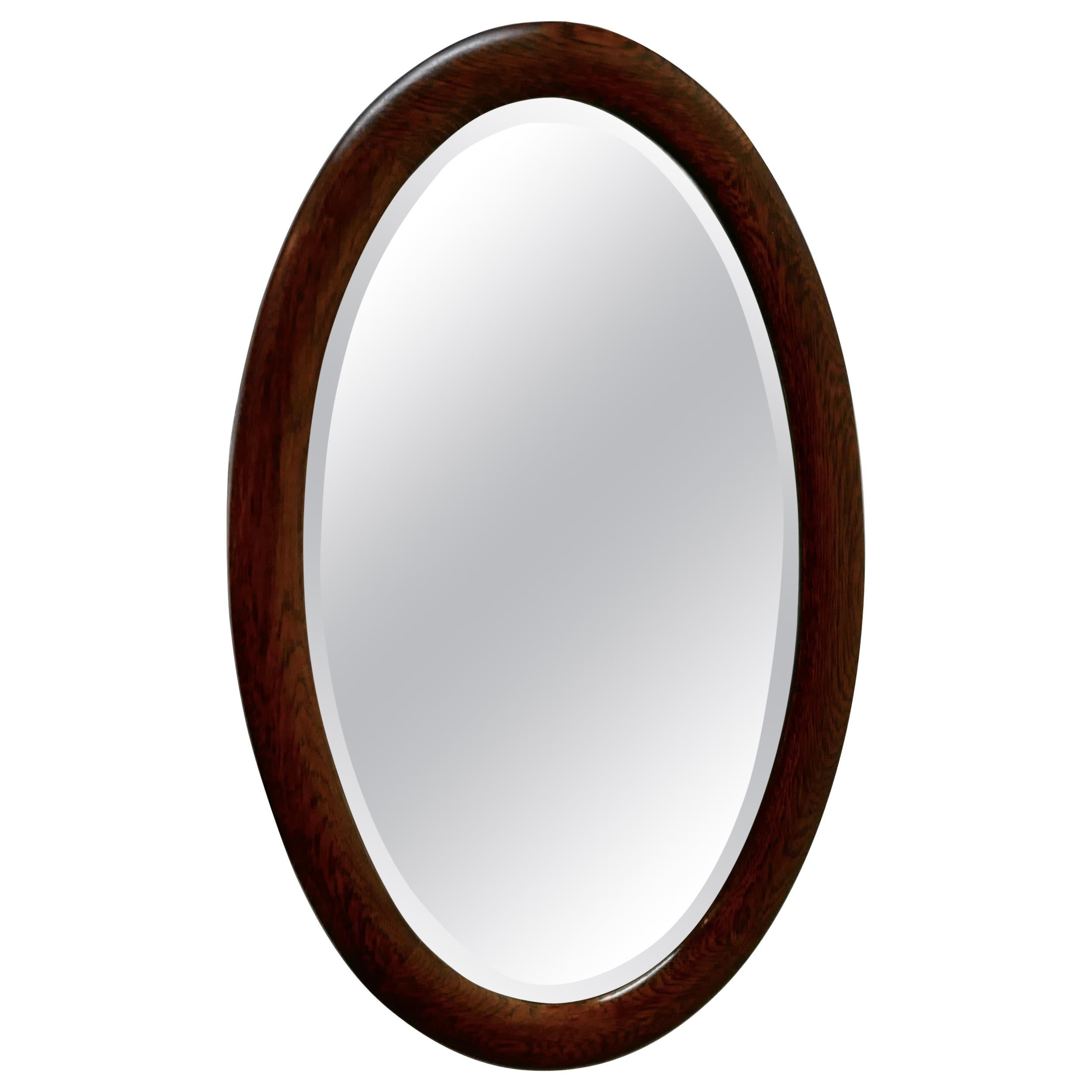 Large Edwardian Oak Oval Mirror