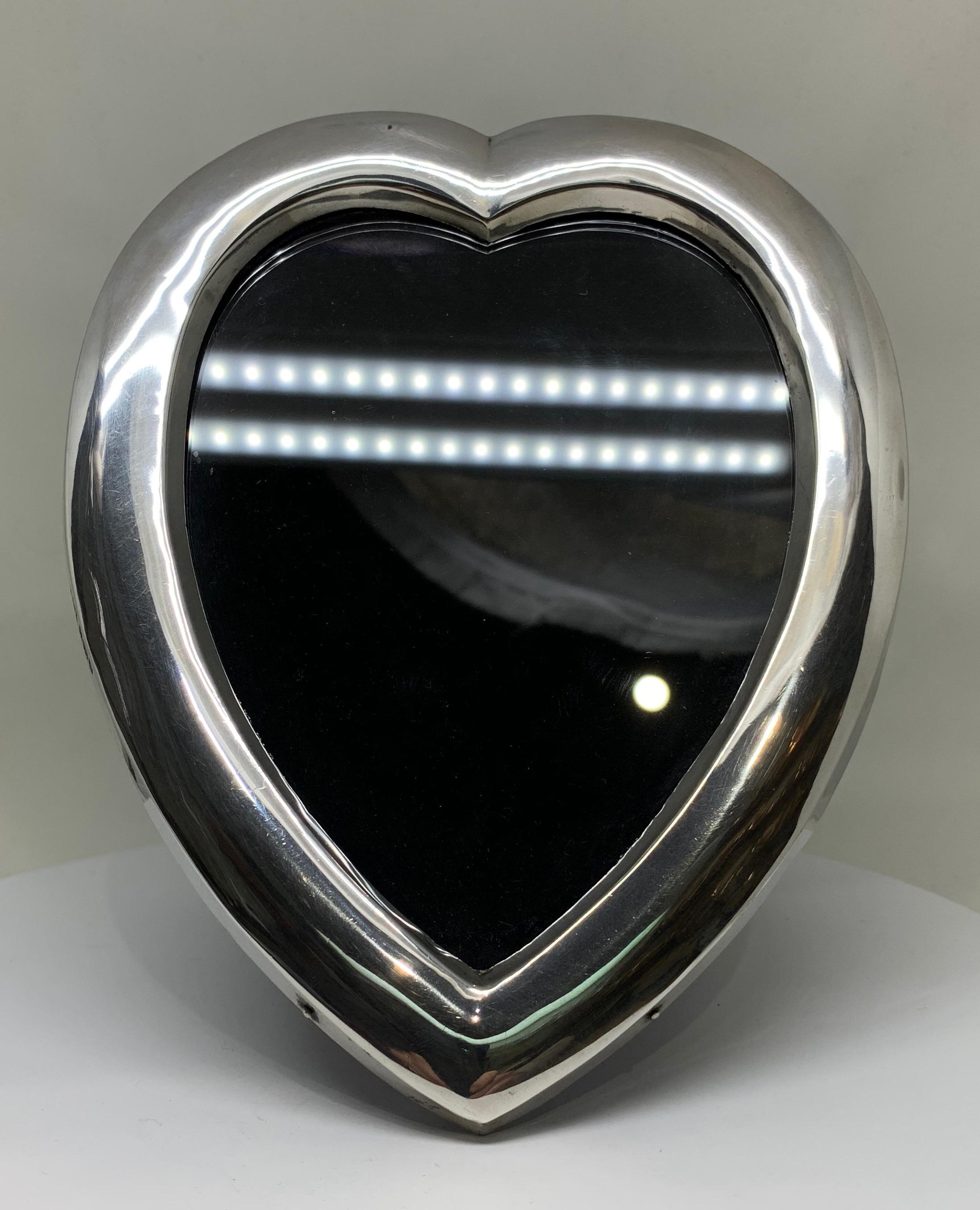 European Large Edwardian Sterling Silver Heart Shaped Photograph Frame For Sale