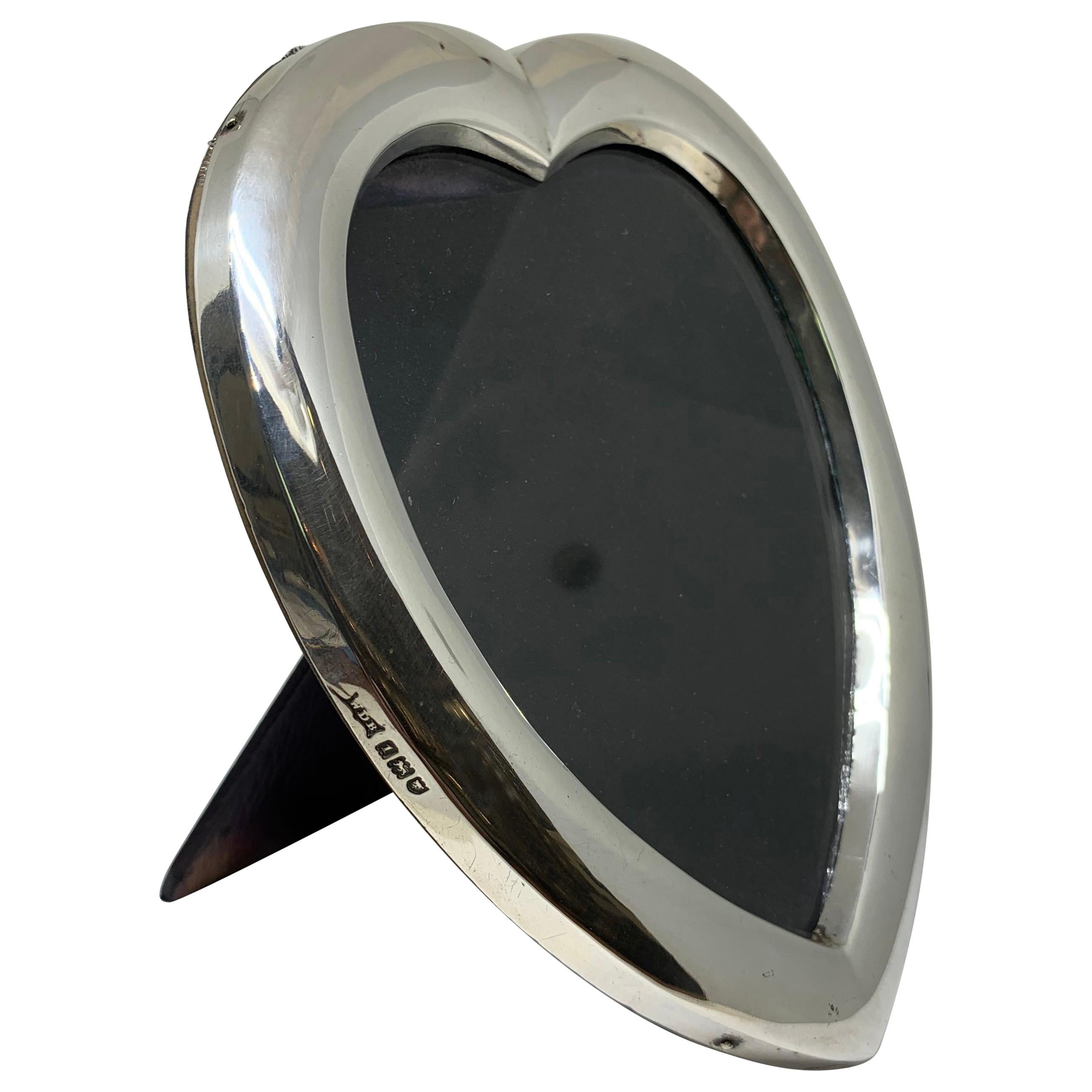 Large Edwardian Sterling Silver Heart Shaped Photograph Frame For Sale