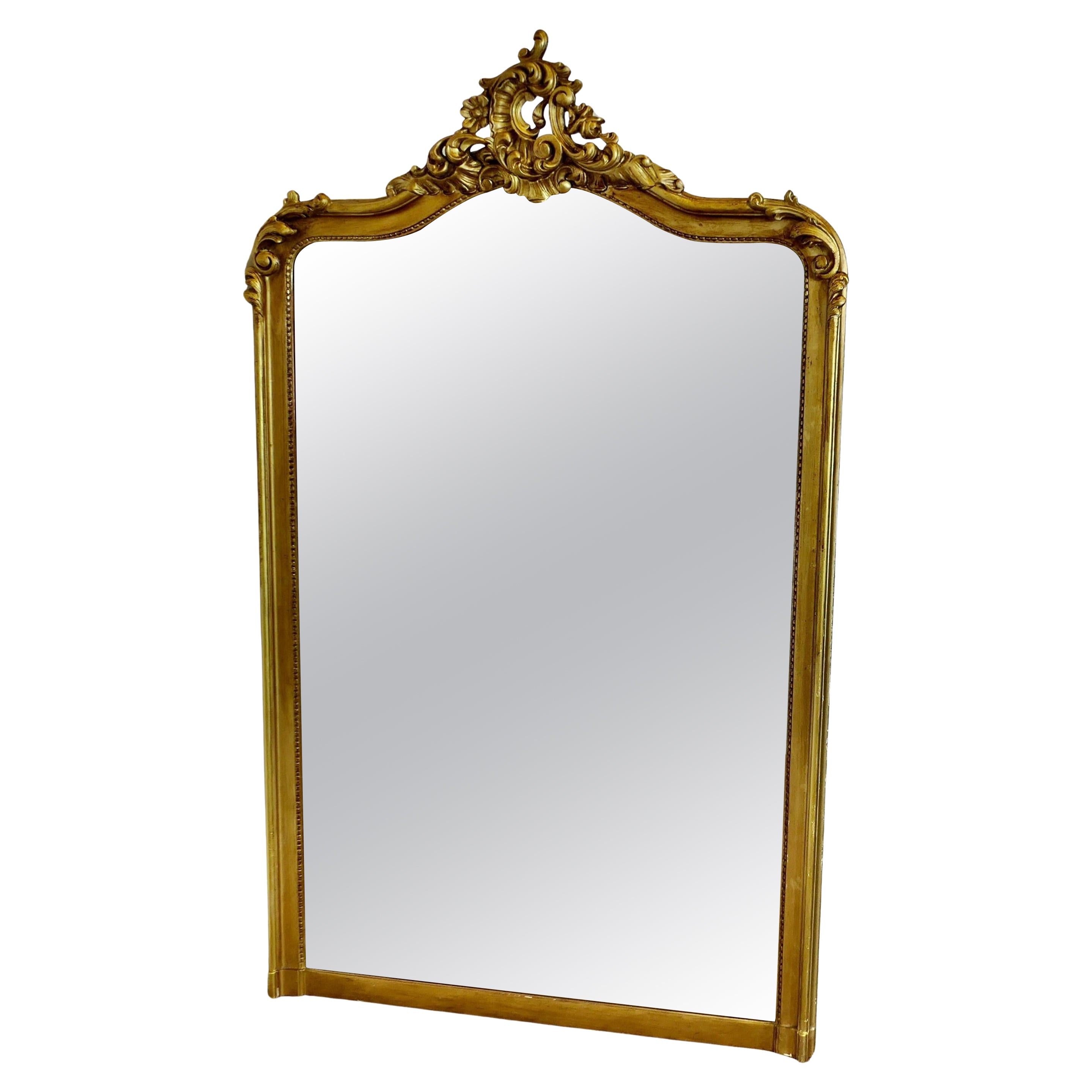 Grand miroir console rococo français élaboré décoré de volutes en vente