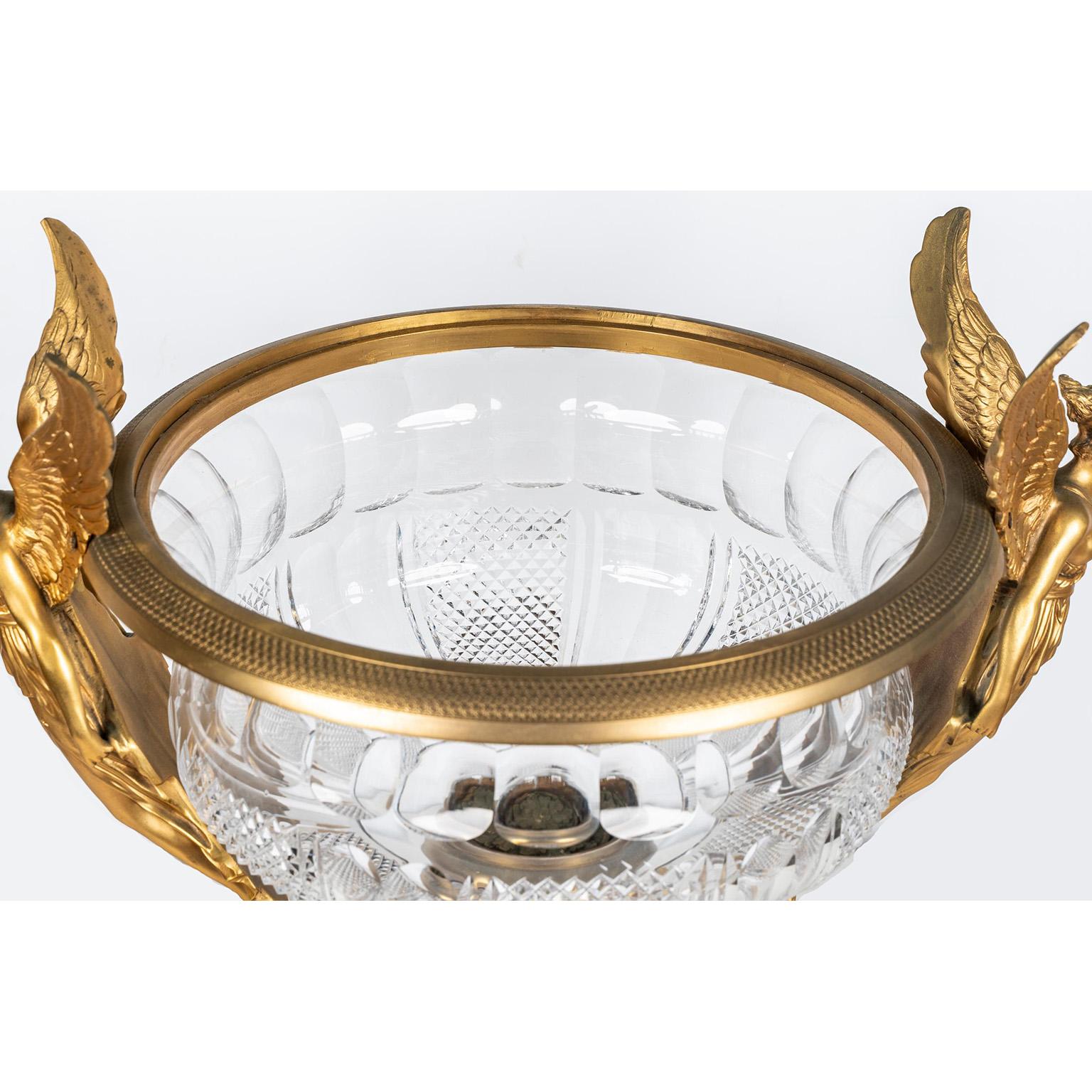 Empire Revival Large Empire Style Gilt-Bronze and Cut-Glass 'Grande Coupe' Urn Centerpiece For Sale