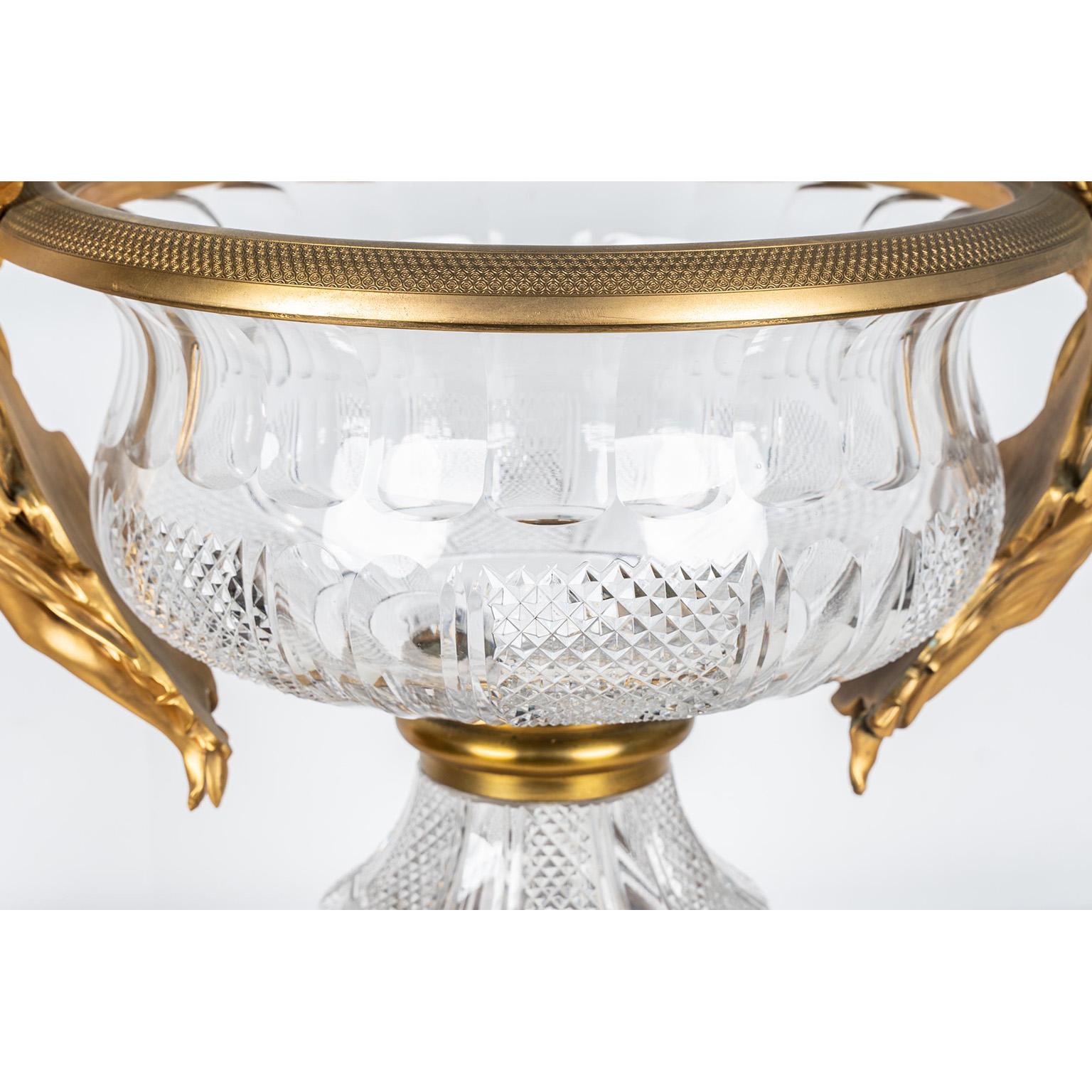 French Large Empire Style Gilt-Bronze and Cut-Glass 'Grande Coupe' Urn Centerpiece For Sale