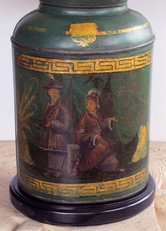 Large English Antique Bartlett & Son Japanned Tole Tea Canister Now a Lamp