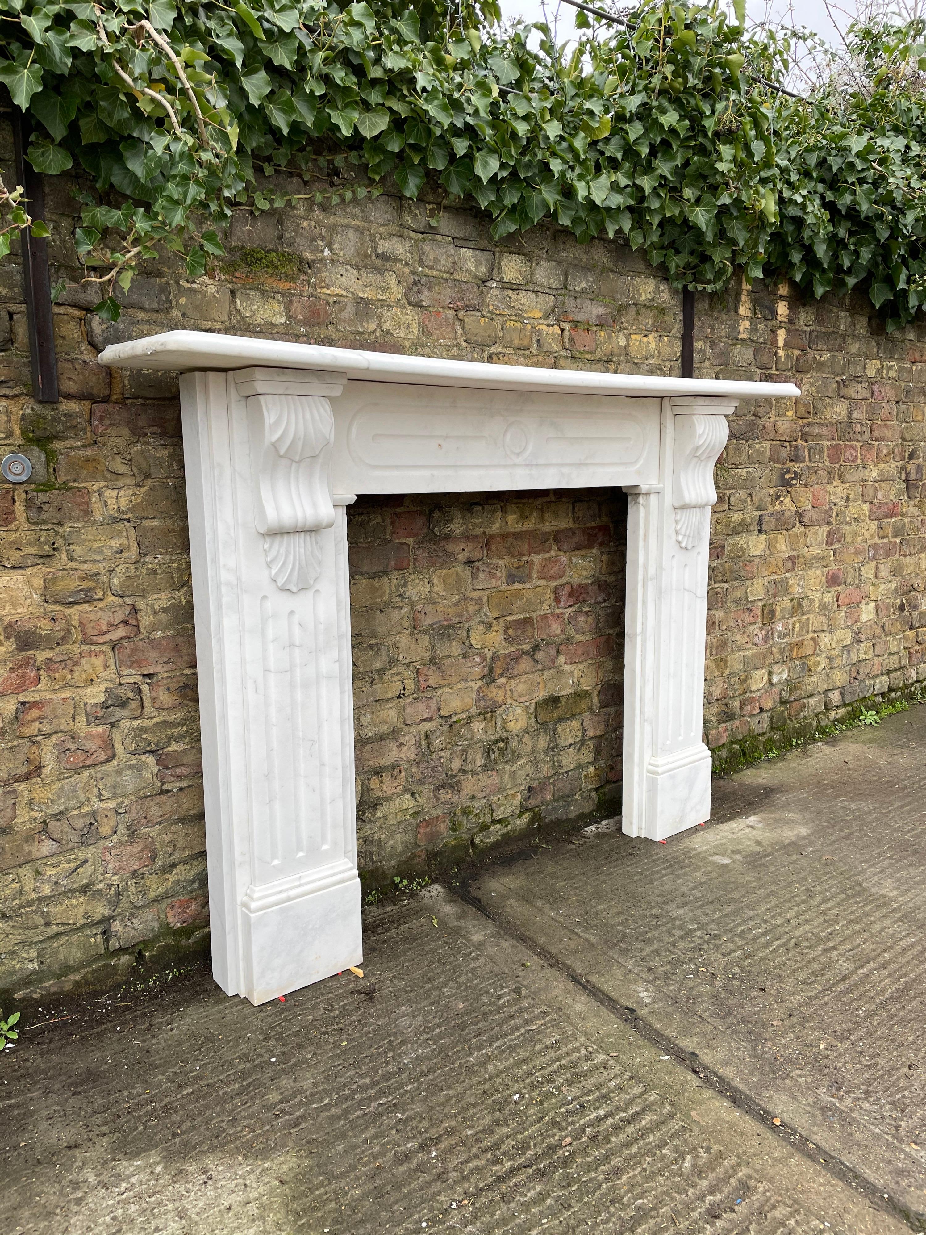 Victorian Large English Antique Statuary White Marble Fireplace Mantel