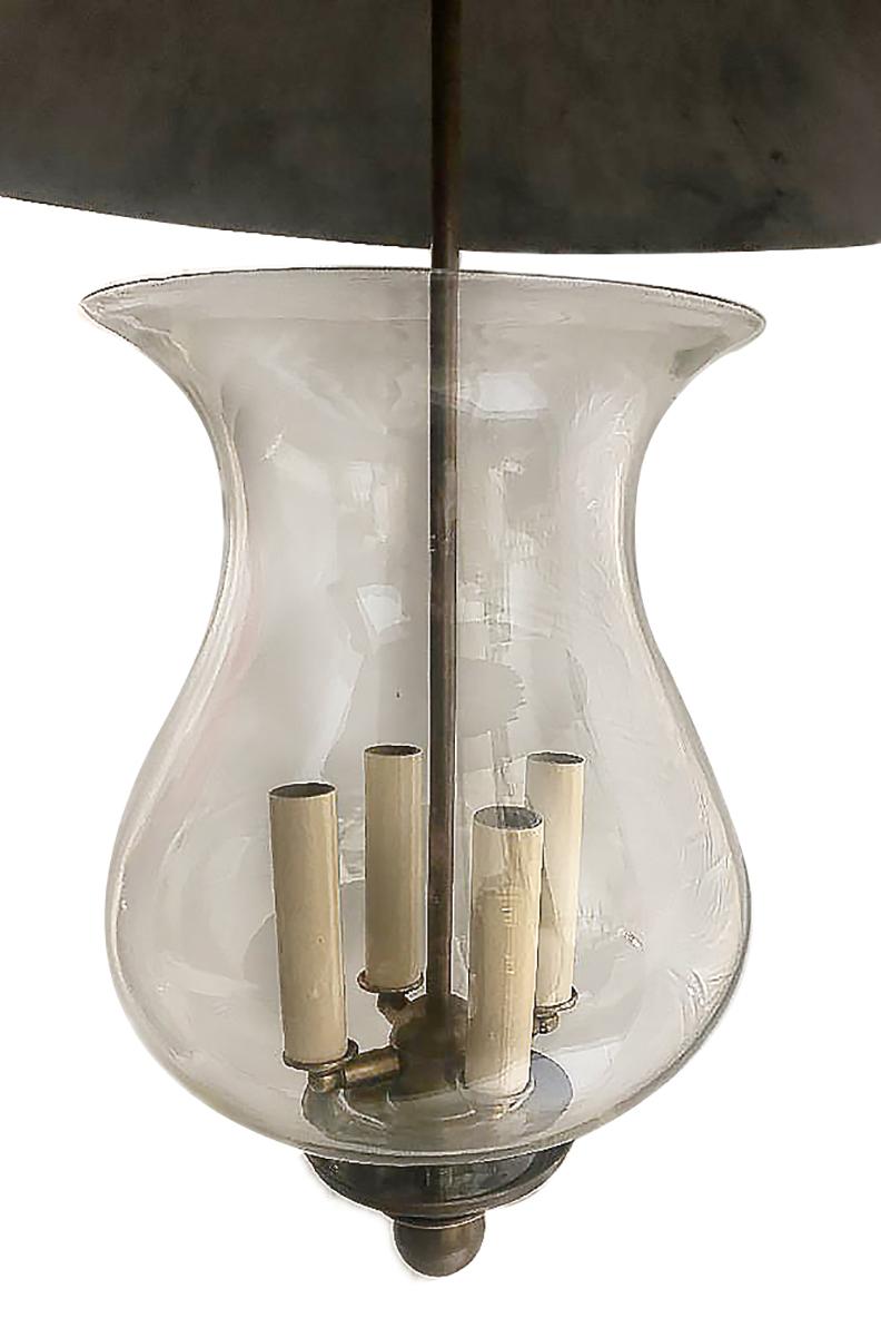 Mid-20th Century Large English Hammered Metal and Glass Fixture For Sale