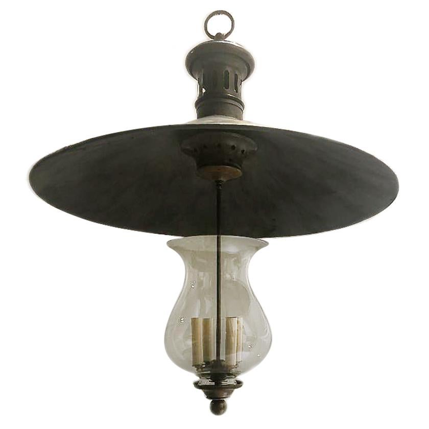 Large English Hammered Metal and Glass Fixture For Sale 1