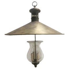 Large English Hammered Metal and Glass Fixture