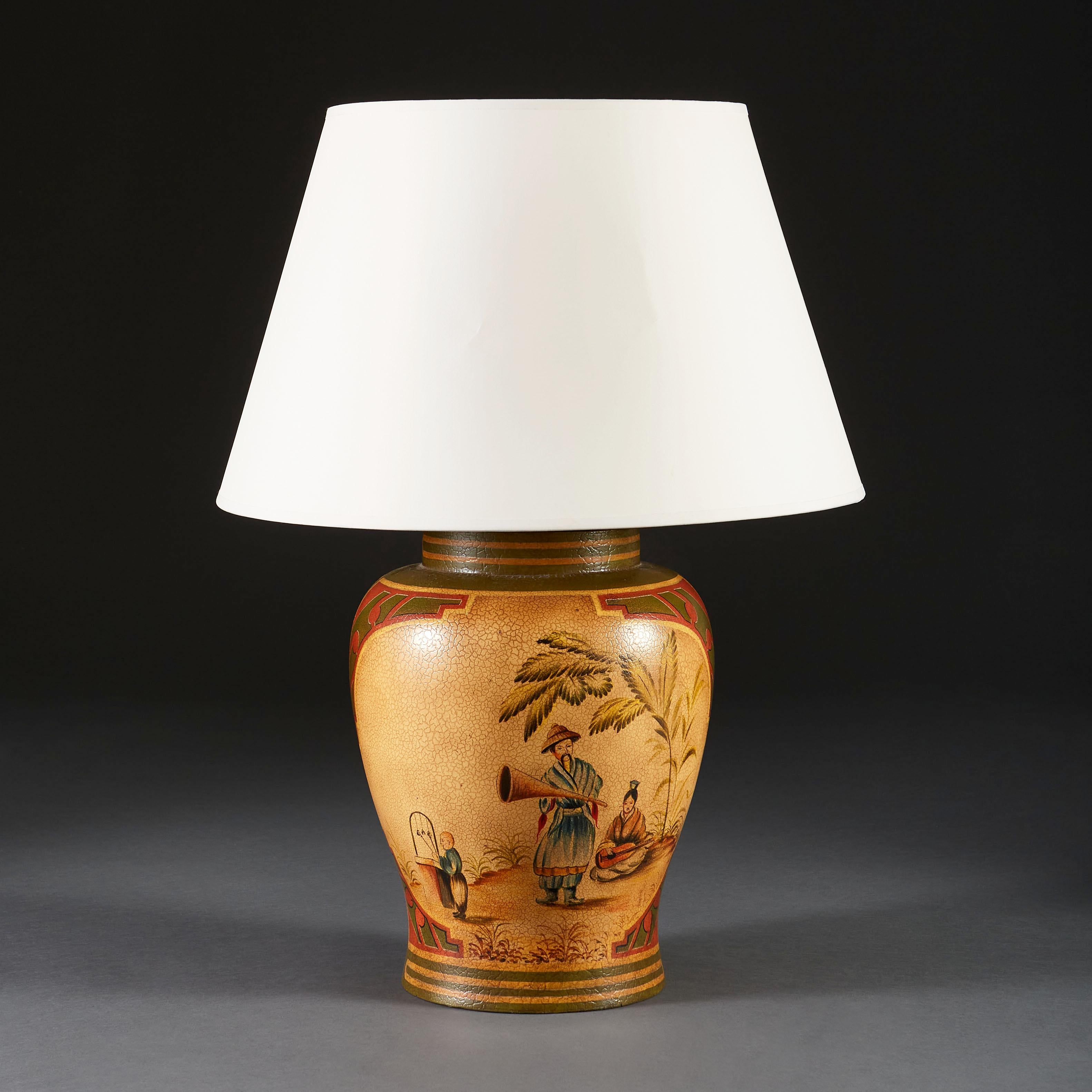 A Large English Lacquer Chinoiserie Vase as a Table Lamp In Good Condition In London, GB