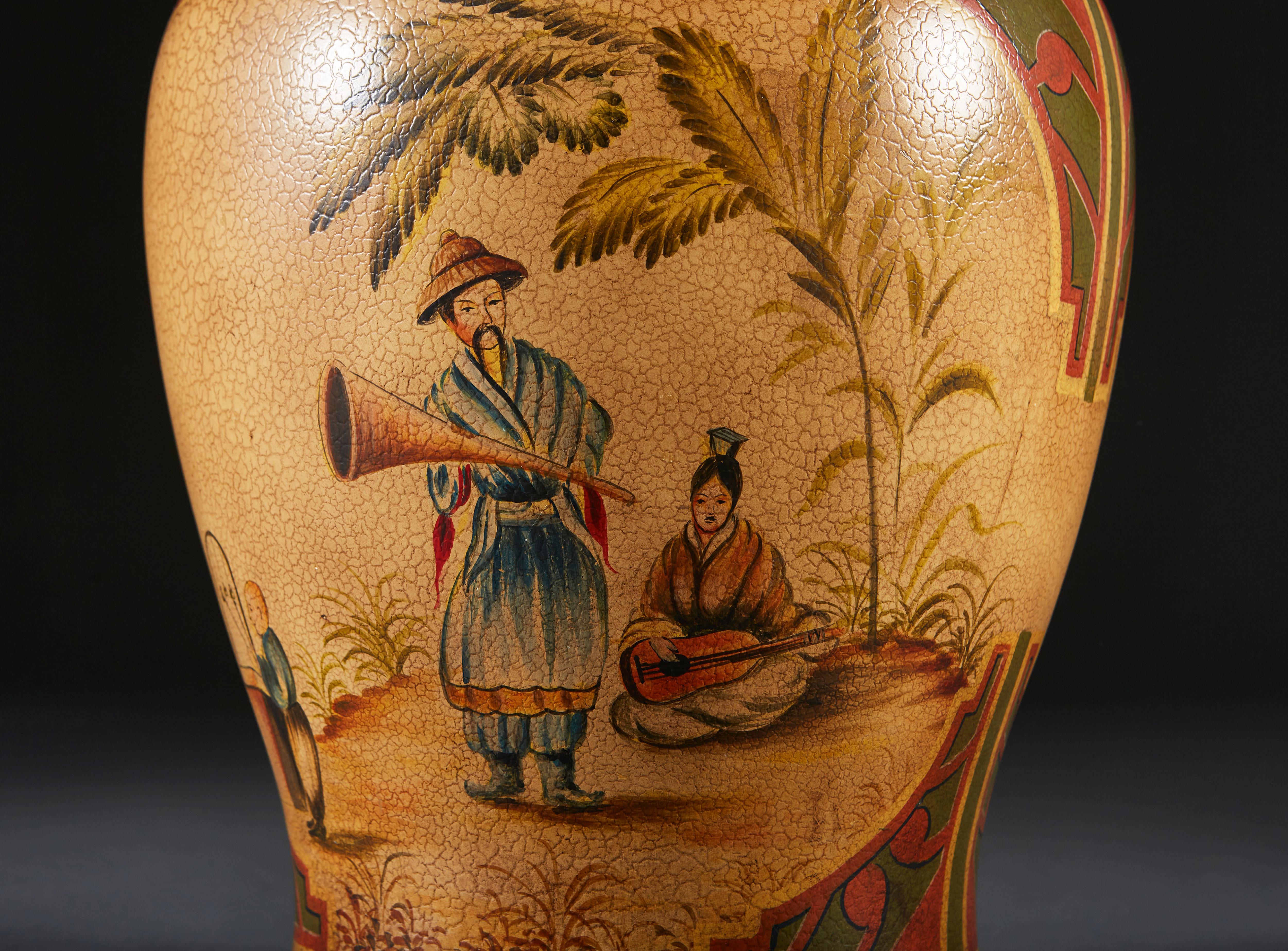 20th Century A Large English Lacquer Chinoiserie Vase as a Table Lamp