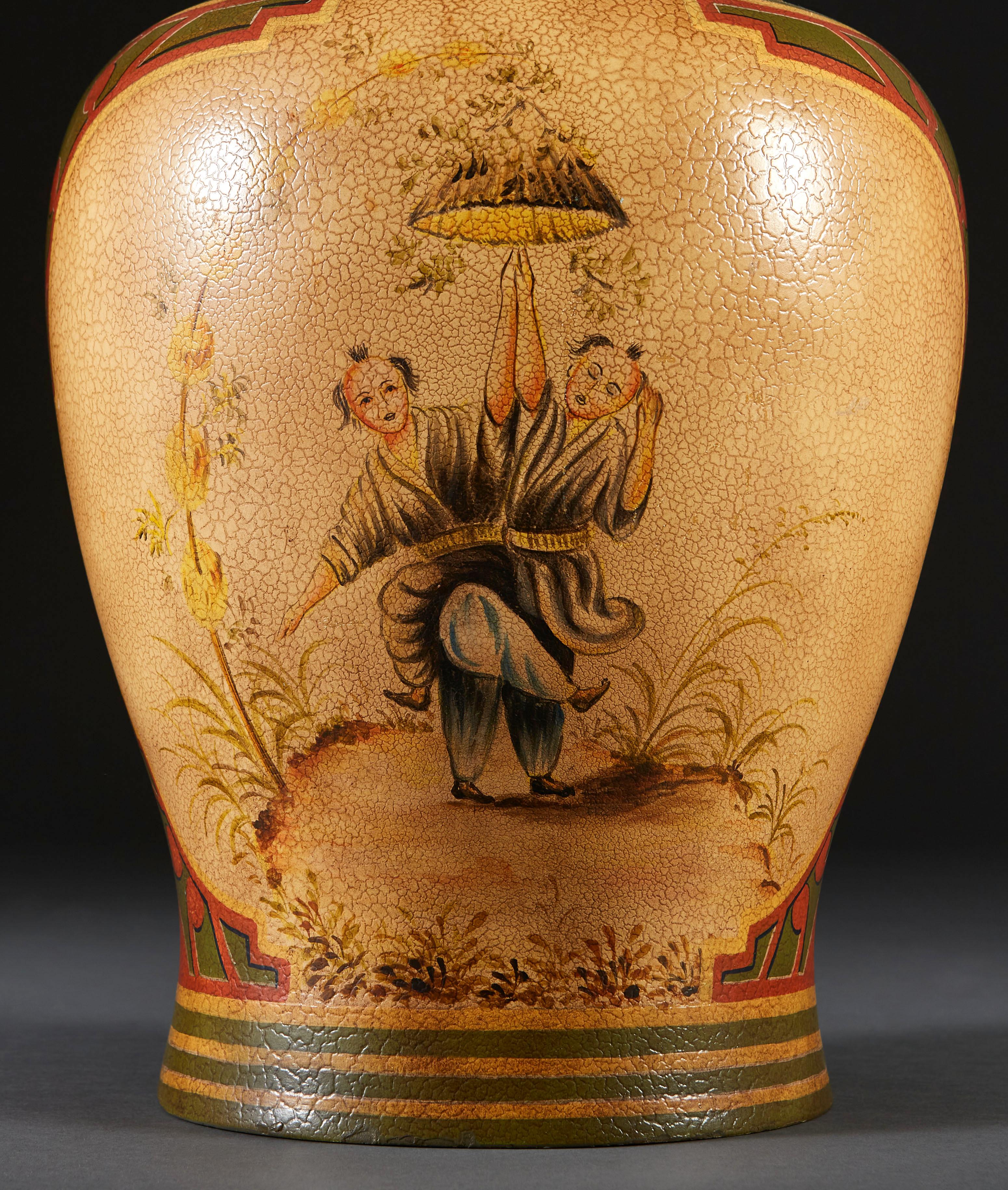 A Large English Lacquer Chinoiserie Vase as a Table Lamp 1