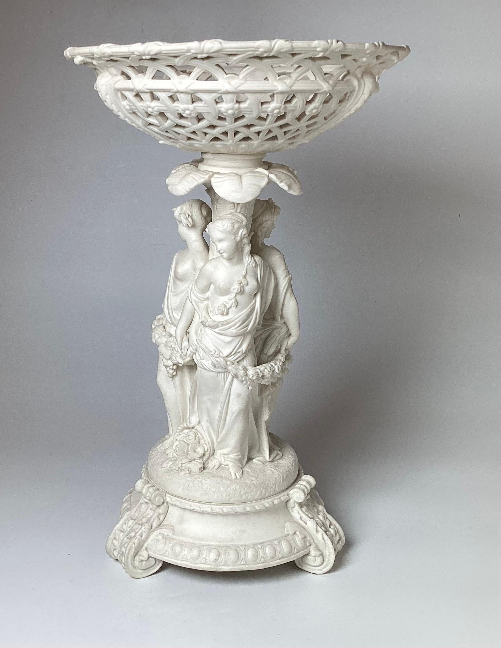 Neoclassical Revival A Large English Parian Porcelain Figural Centerpiece Bowl For Sale