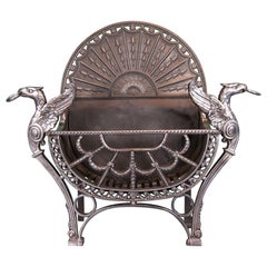 A Large English Polished Wrought & Cast-Iron Fire Grate with Eagles