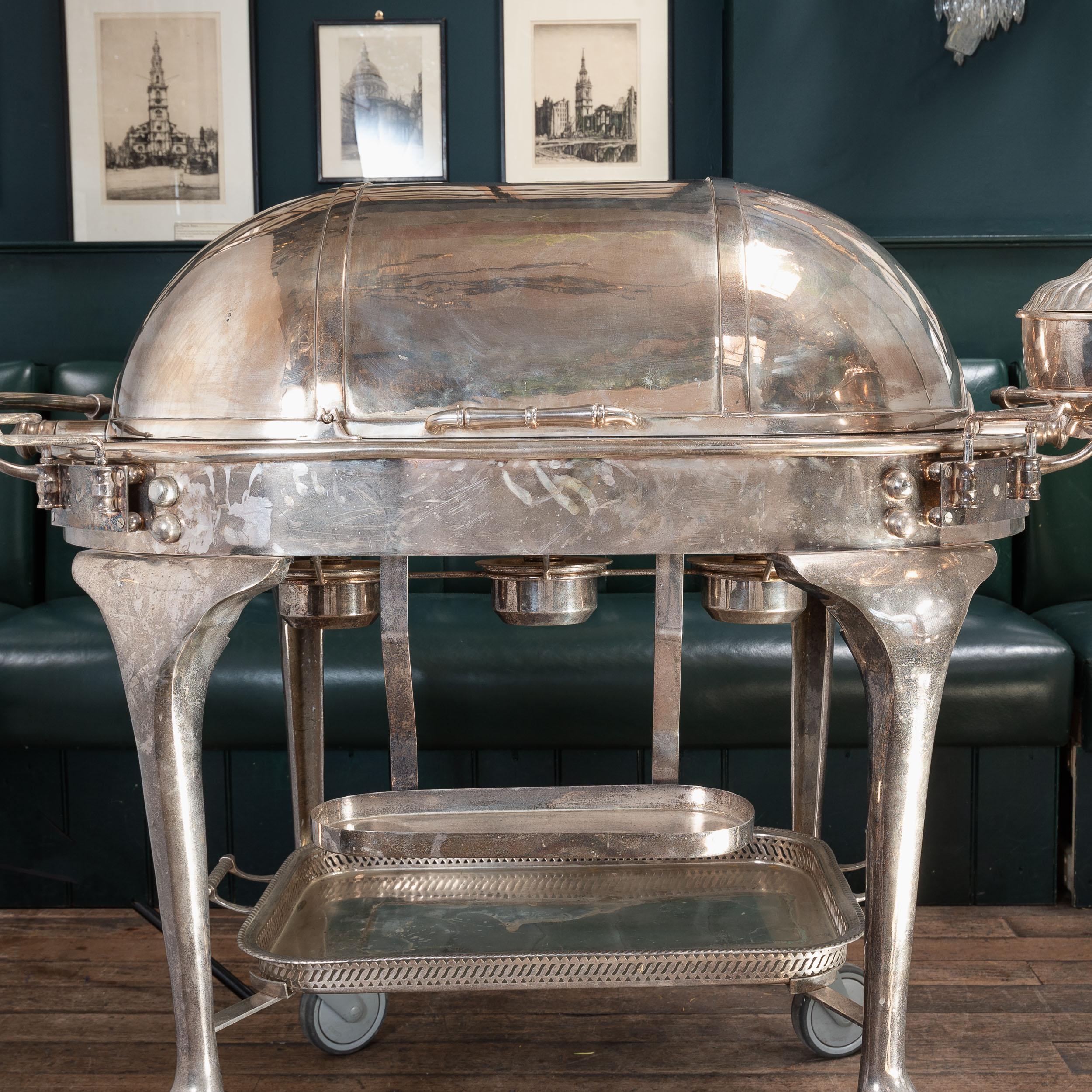 A Large English Silver Plated Beef Carving Trolley For Sale 12