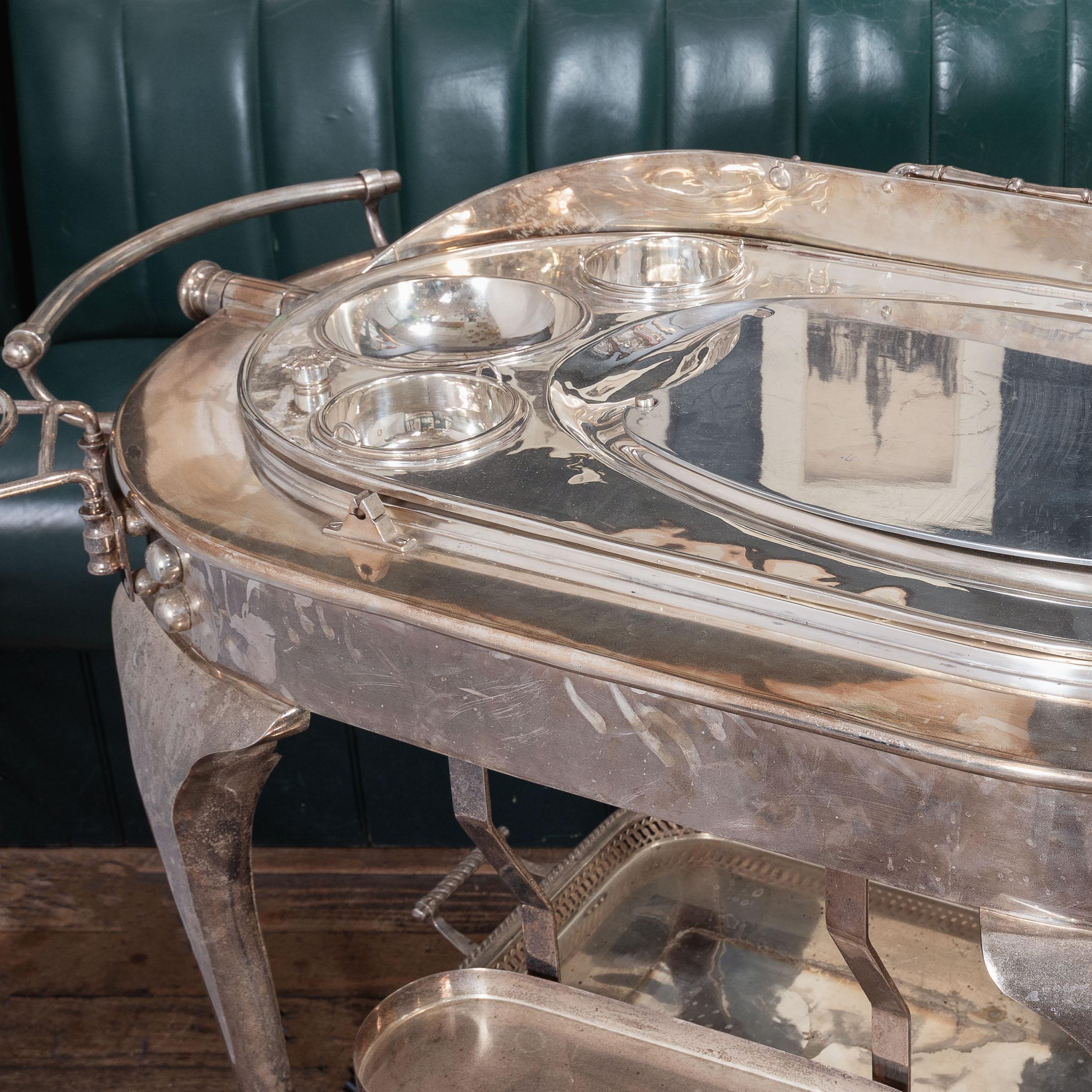 A Large English Silver Plated Beef Carving Trolley For Sale 5