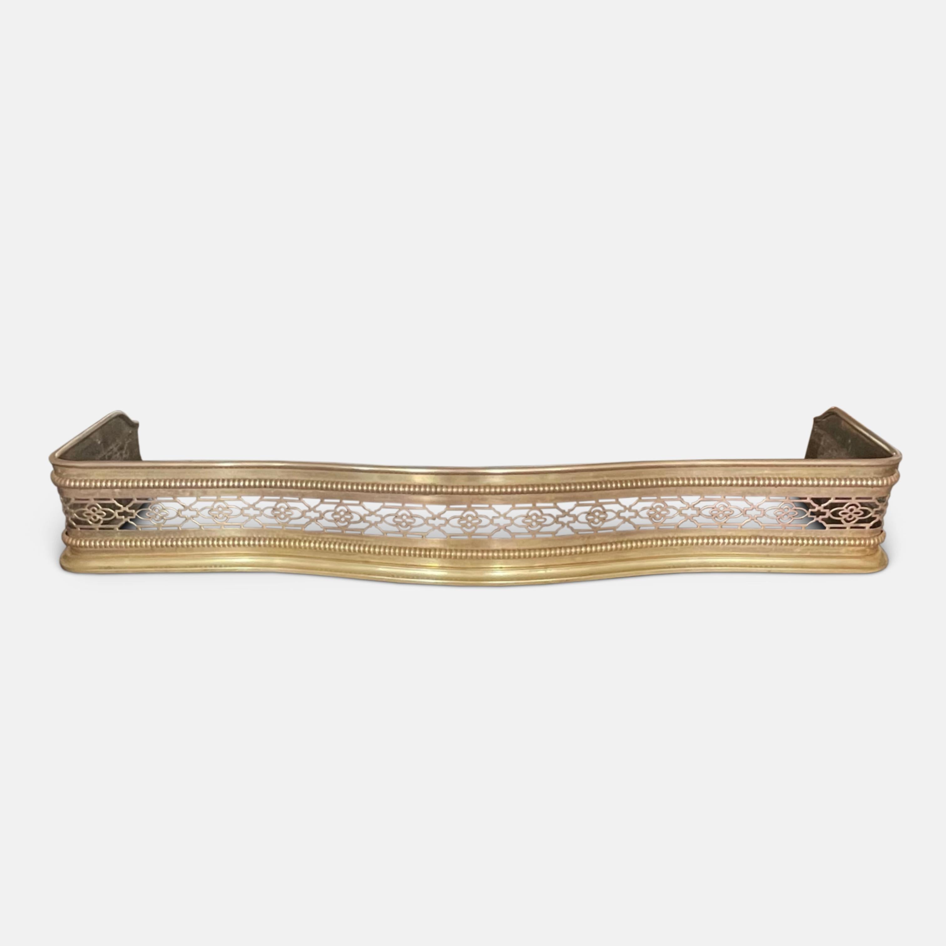 Large English Solid Brass Late Georgian Fireplace Fender For Sale 1