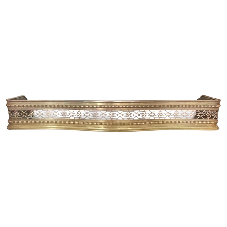 Large English Solid Brass Late Fireplace Fender For Sale at