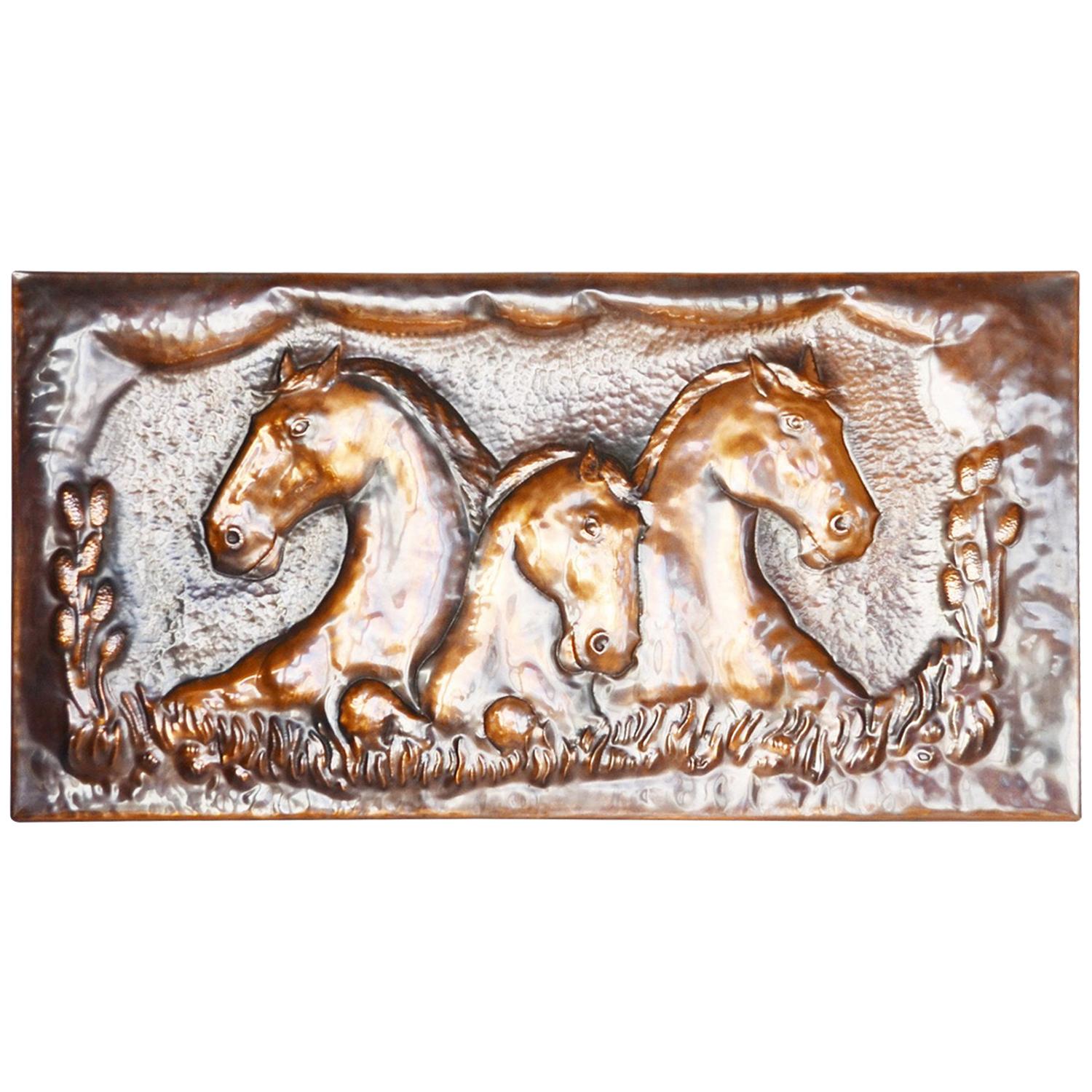 Large Equestrian Embossed Copper Plaque For Sale at 1stDibs