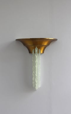 Large Fine French Art Deco Bronze Sconce with Cascading Glass Slabs by Perzel