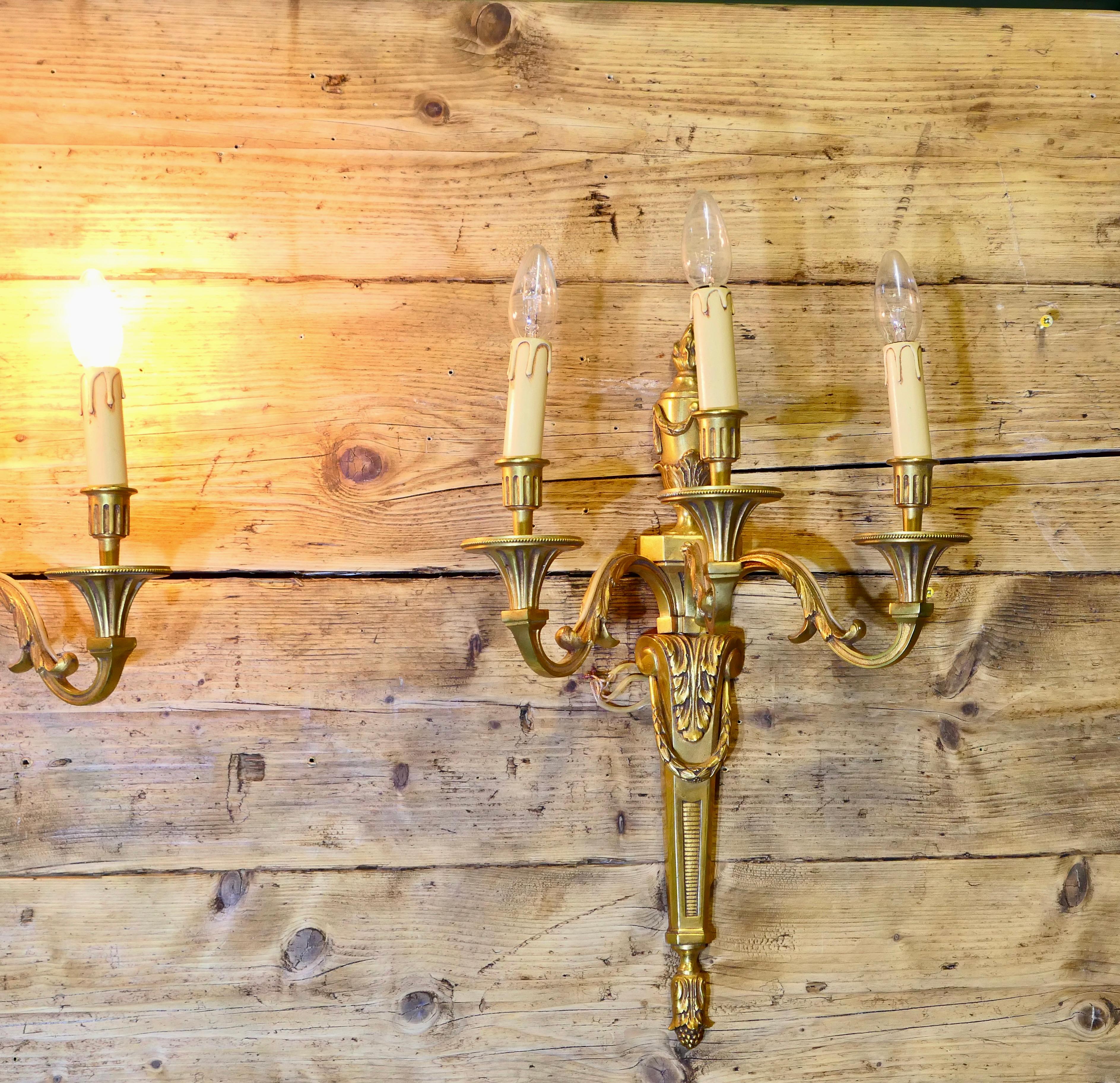 Paire d'appliques en laiton de style néoclassique français de grande qualité Bon état - En vente à Godshill, Isle of Wight