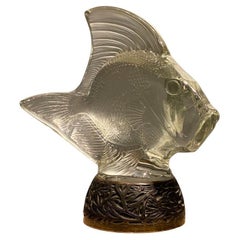 Large Fish Glass Sculpture  and Its Bronze Socle by René Lalique