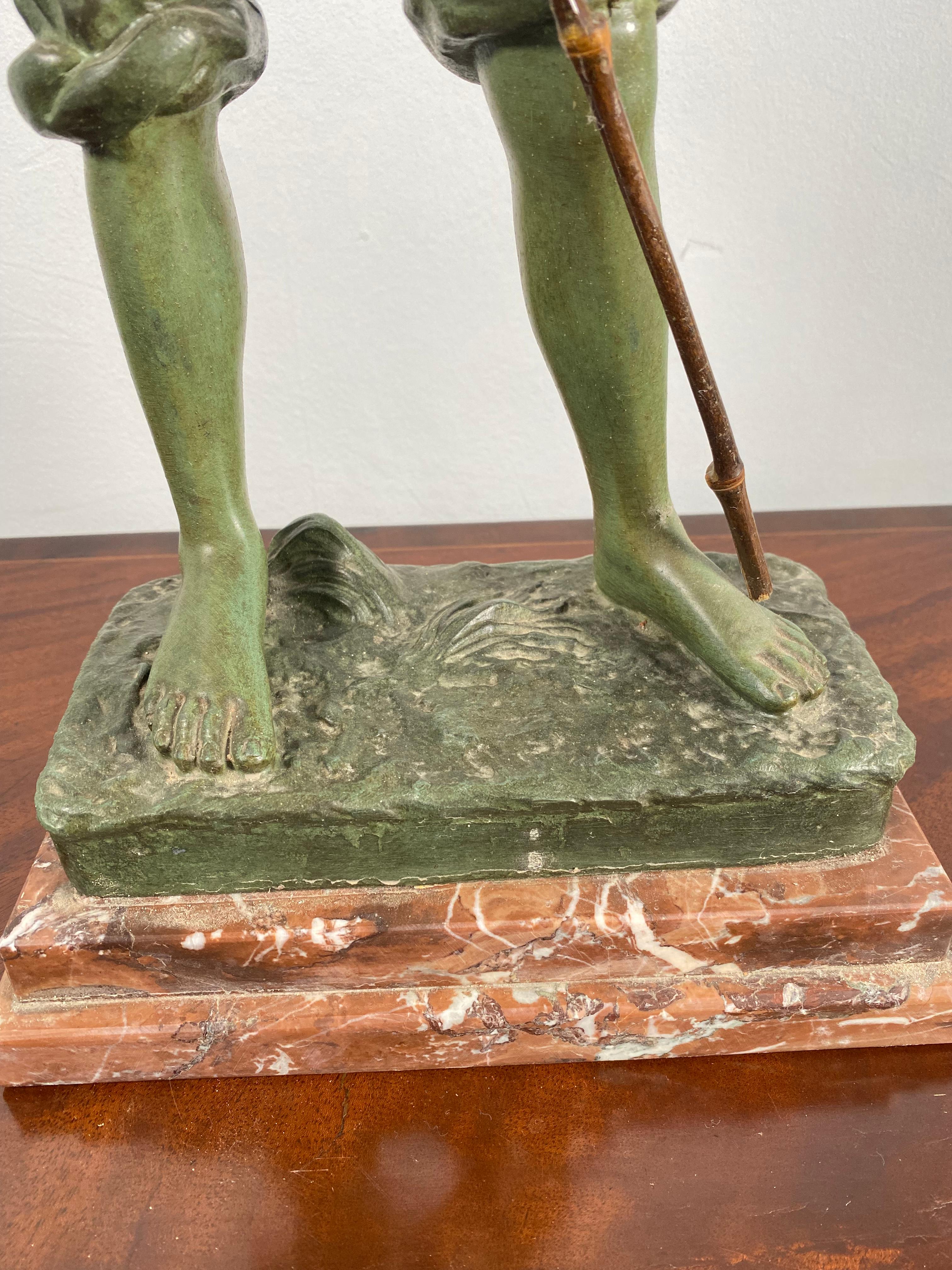20th Century Large Fishing Boy Bronze by Henri Fugère, Circa 1920