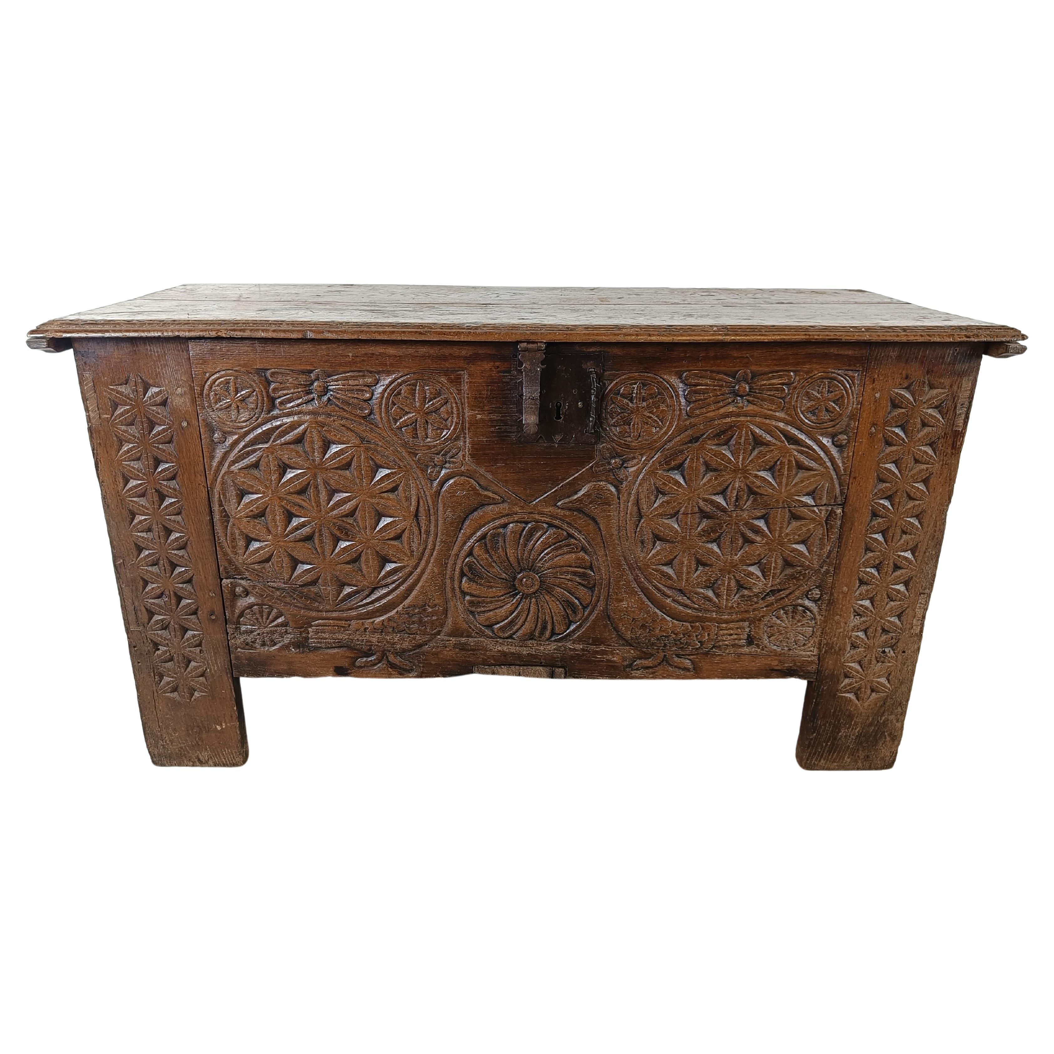 A large flemish 18th century oak chest For Sale