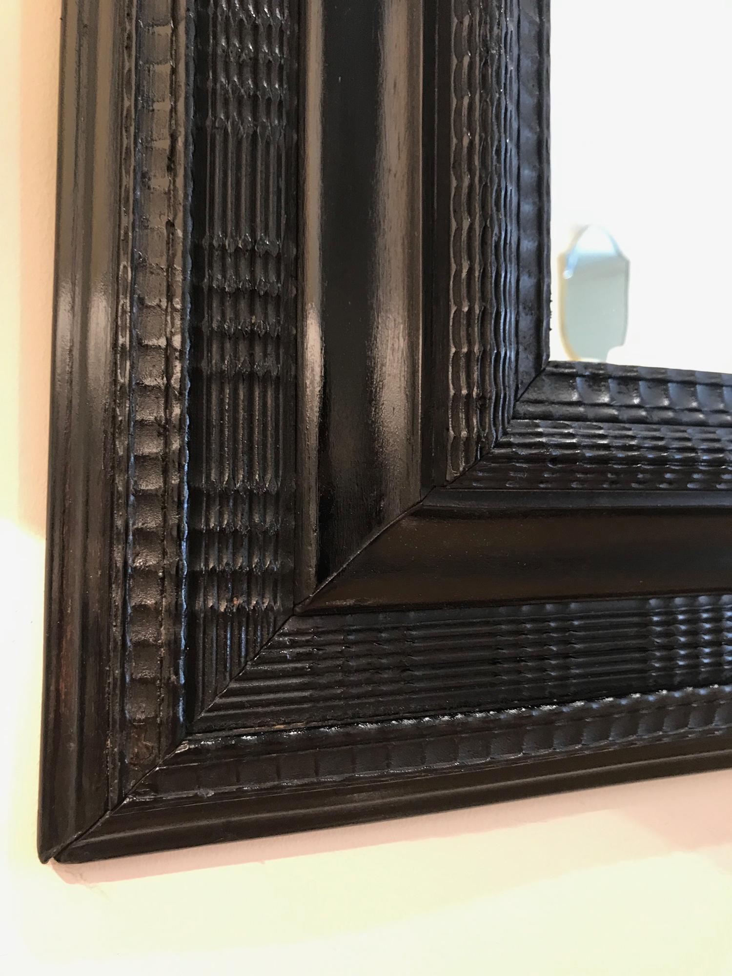 Ebonized Large Flemish Ebonised Carved Wood Ripple Frame Mirror