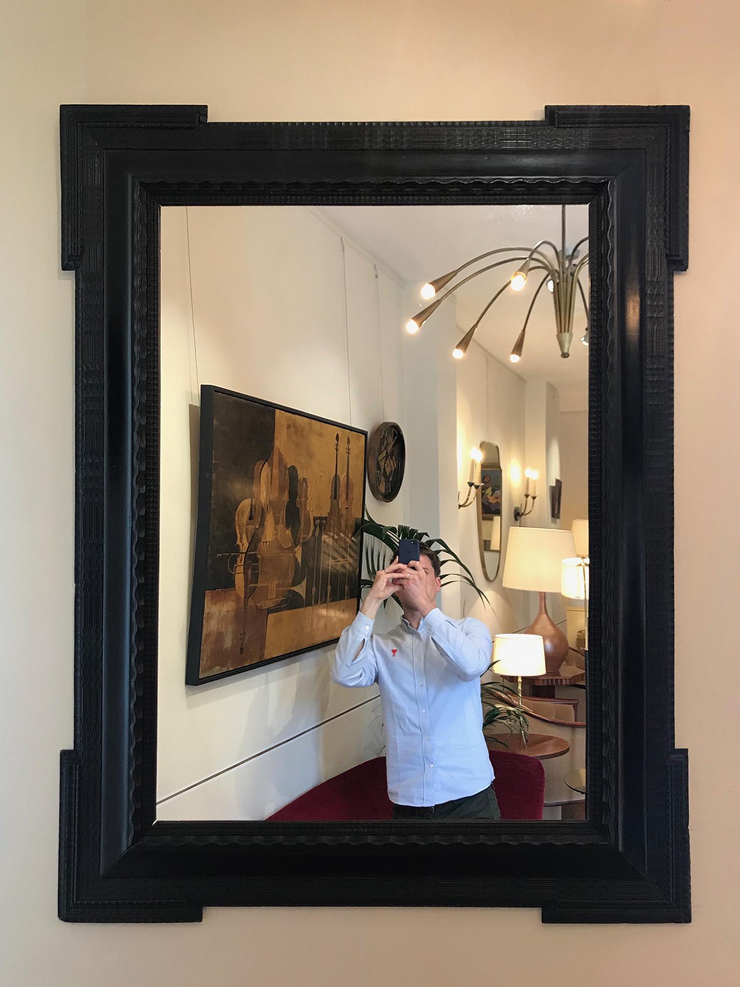 Dutch Large Flemish Ebonised Ripple Frame Mirror