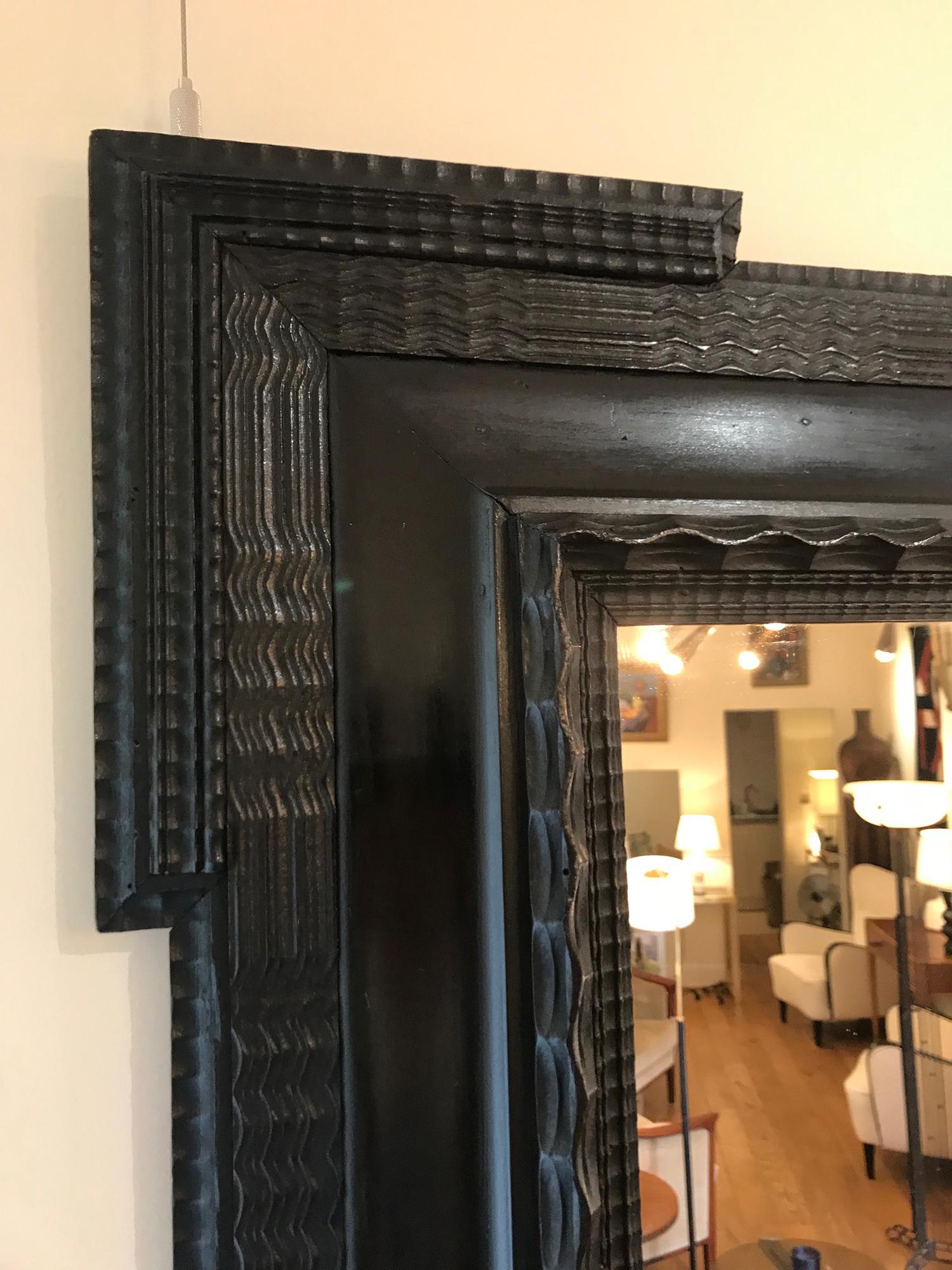 Large Flemish Ebonised Ripple Frame Mirror In Good Condition In London, GB