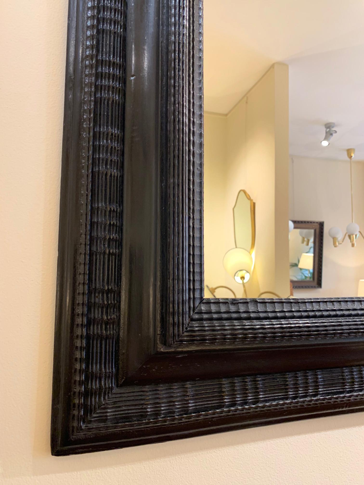 Large Flemish Style Carved and Ebonized Wood Ripple Frame Mirror 2
