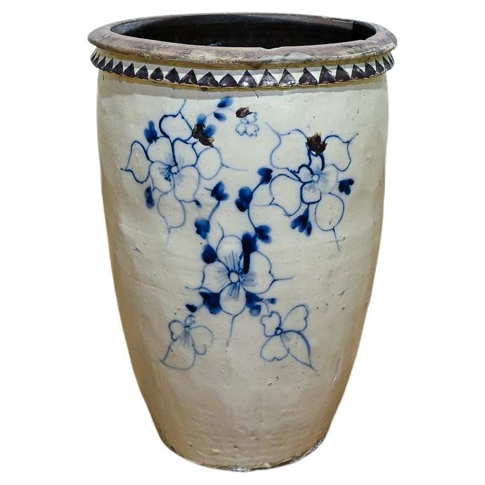 Grande fioriera ovoidale in ceramica della dinastia Ming di Cizhou
