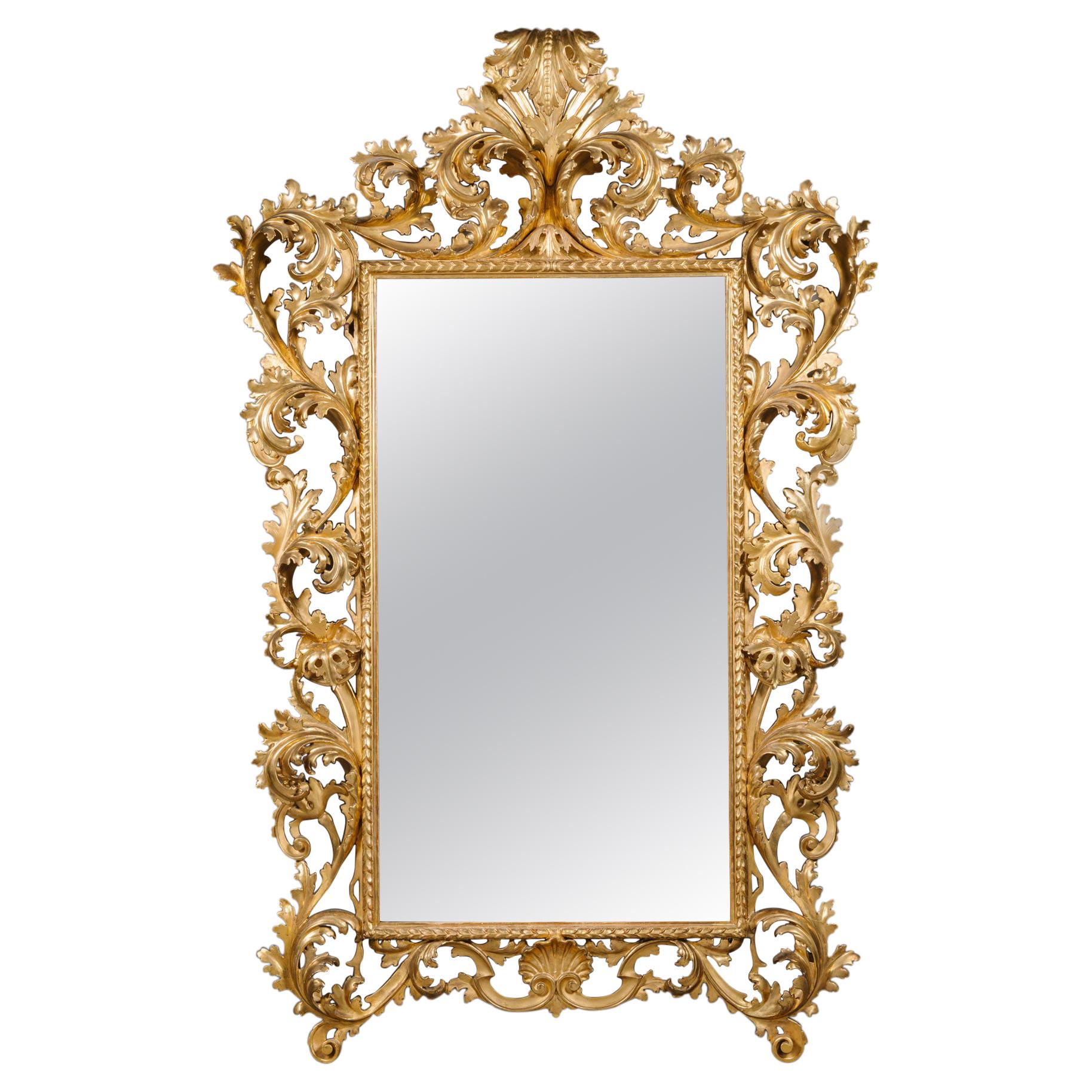 Large Florentine Giltwood Mirror in the Baroque Revival Style