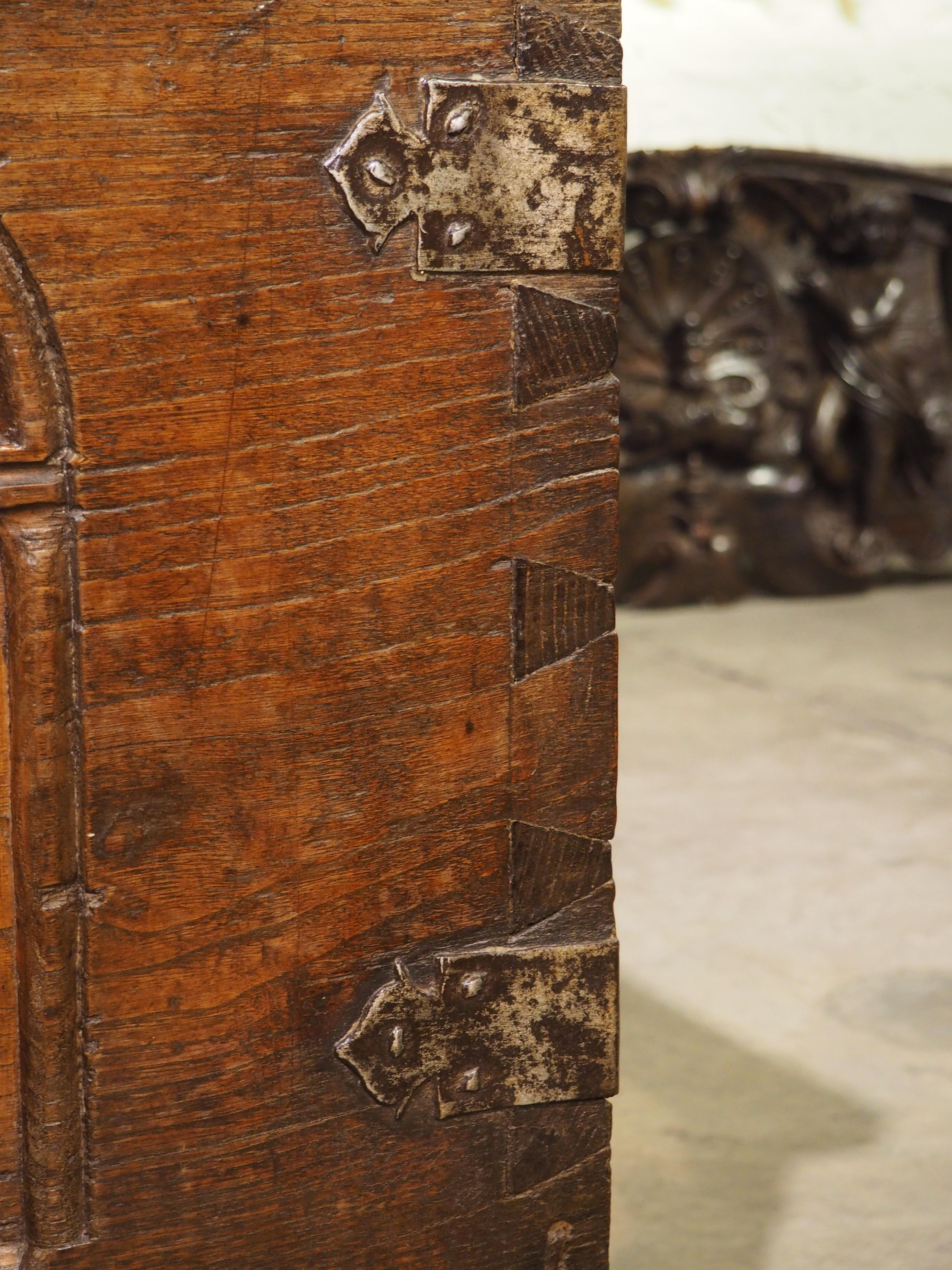 A Large French 17th Century Gothic Style Trunk in Carved Chestnut 4