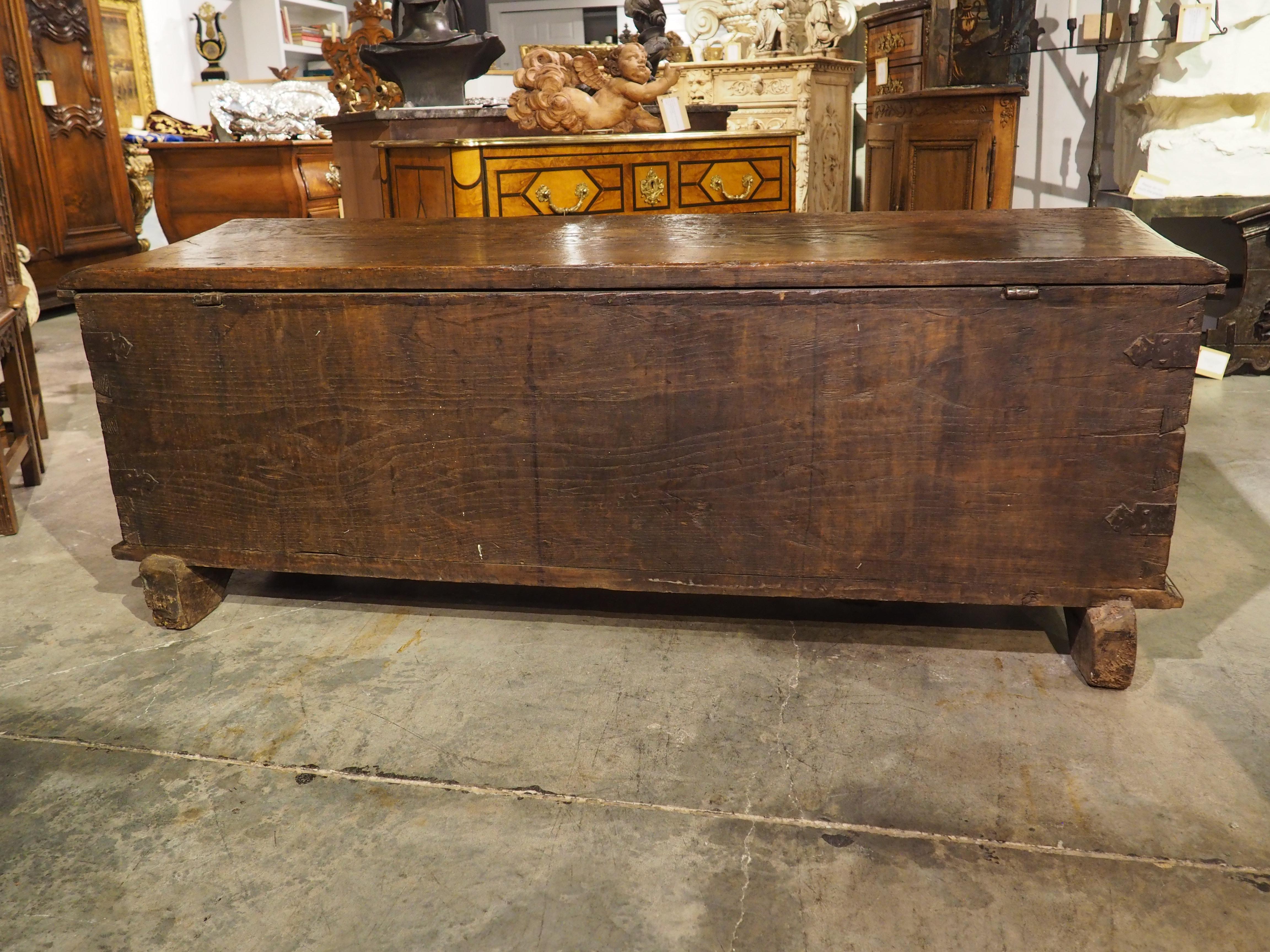 A Large French 17th Century Gothic Style Trunk in Carved Chestnut 13