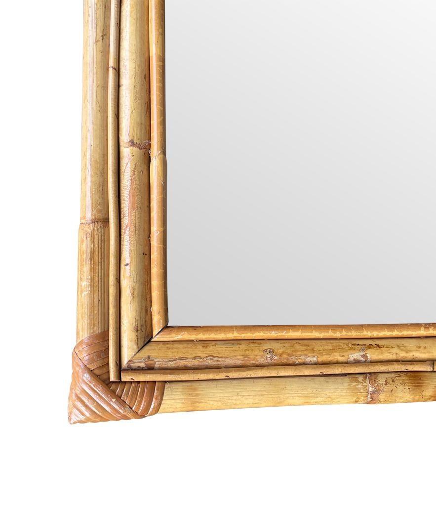 Large French 1970s Bamboo Framed Mirror 1