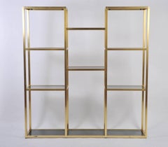 Large French 1970s Brass Bookcase or Etagere