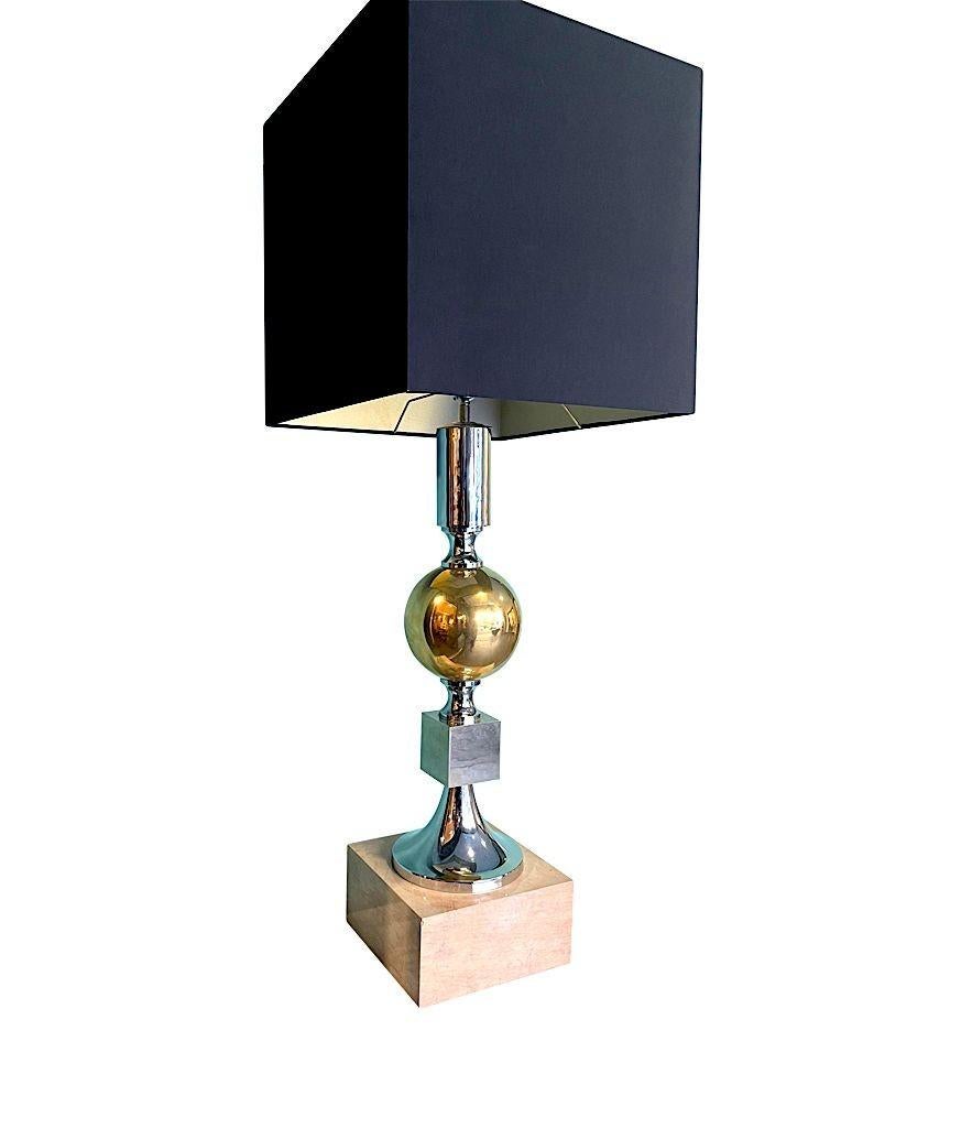 Mid-Century Modern Large French 1970s Brass, Chrome and Marble Lamp by Maison Barbier For Sale