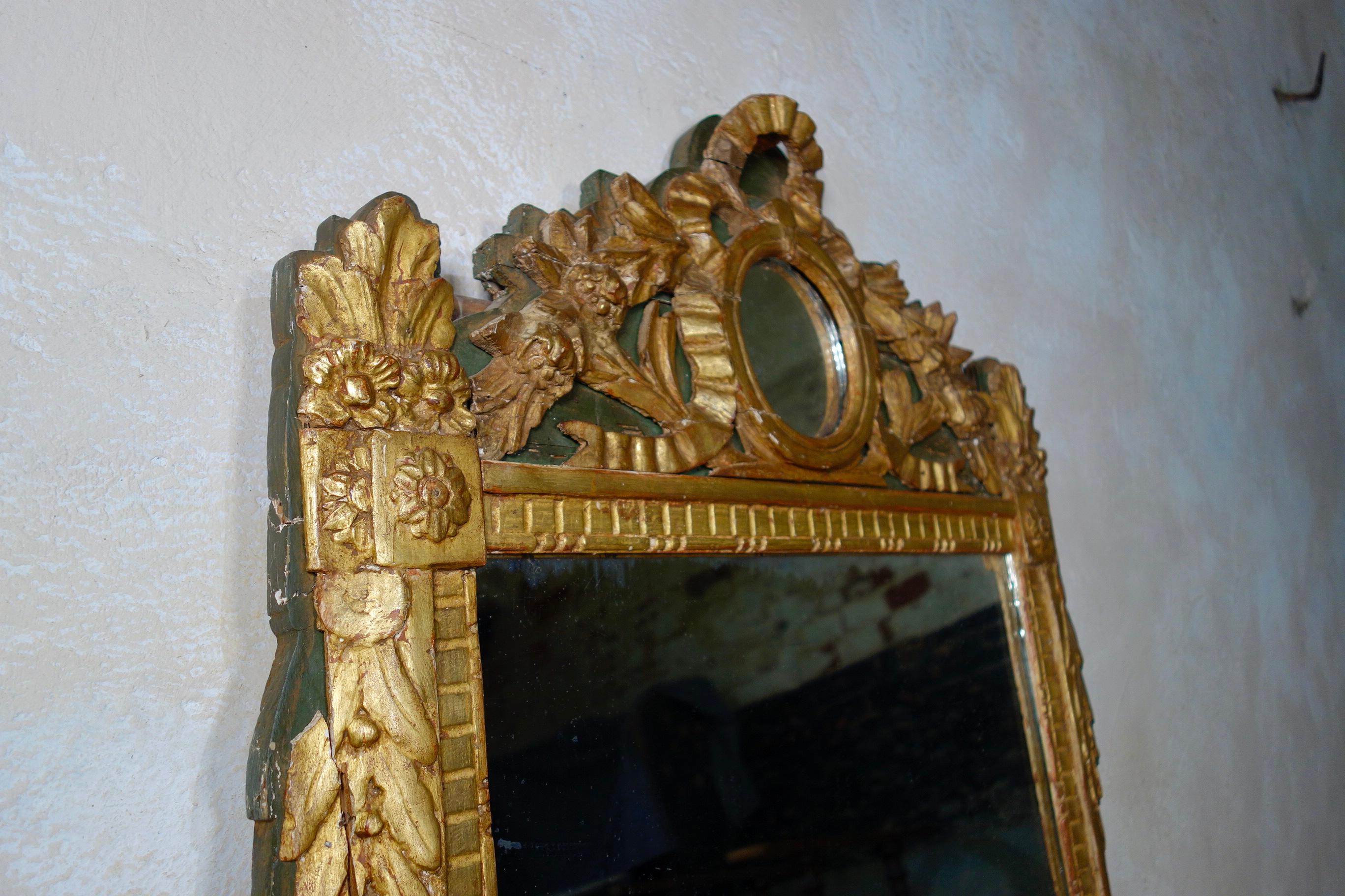 Large French late 18th Century Louis XVI Giltwood Wall Mirror, Overmantel 8