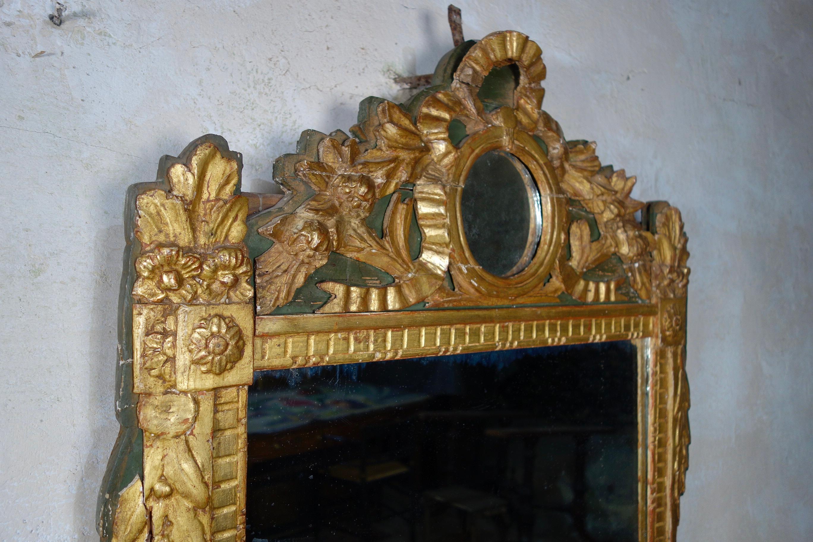 Large French late 18th Century Louis XVI Giltwood Wall Mirror, Overmantel 5