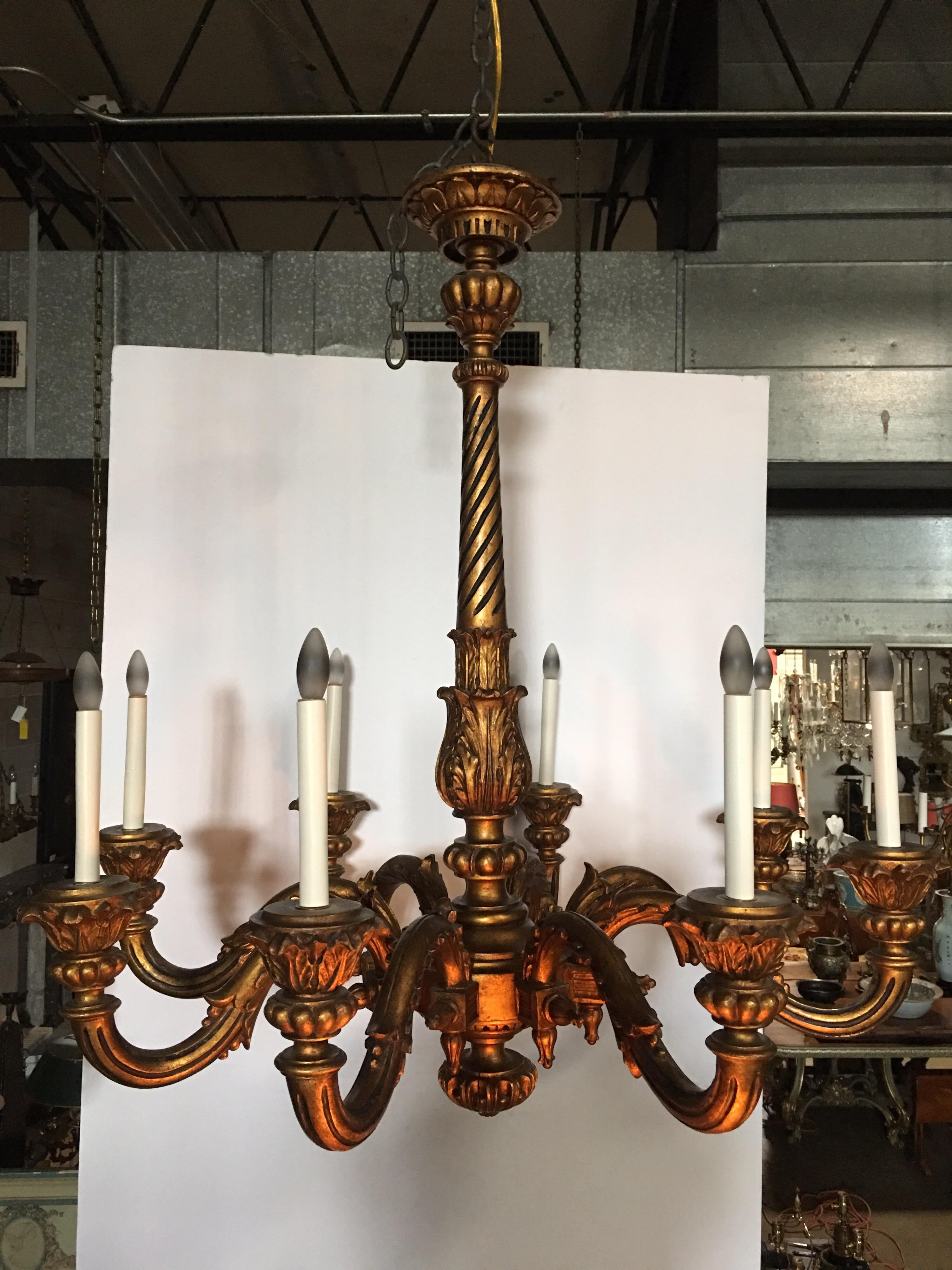 Large French 19th Century Louis XVI Style Carved and Giltwood Chandelier In Good Condition For Sale In Dallas, TX