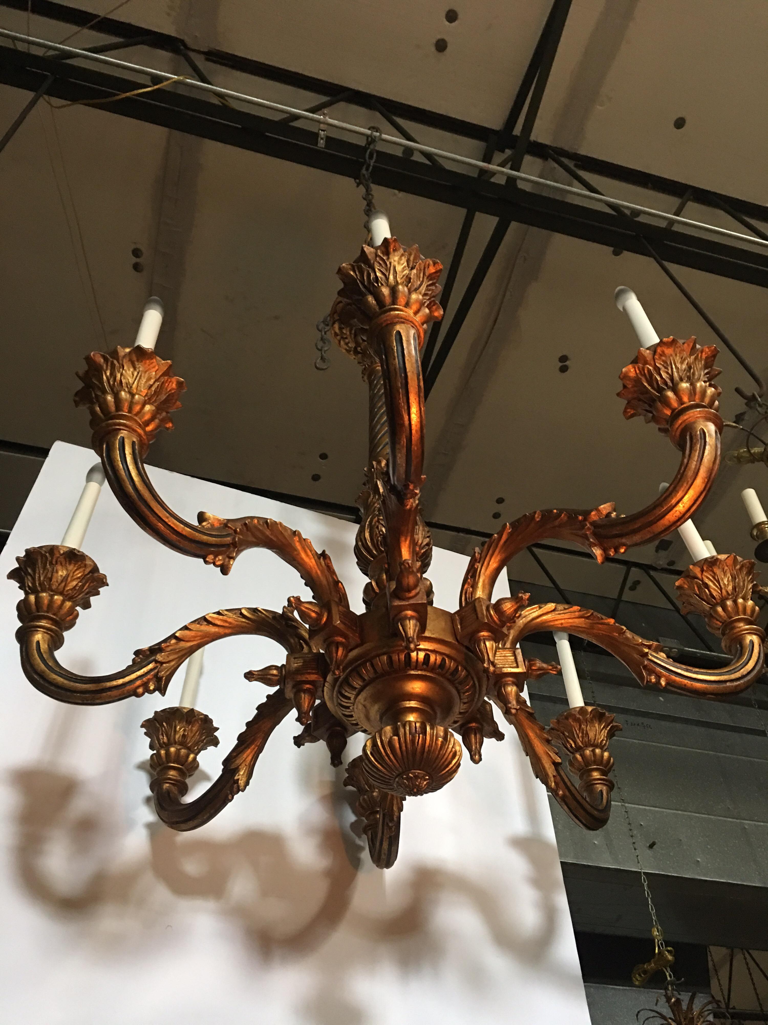 Late 19th Century Large French 19th Century Louis XVI Style Carved and Giltwood Chandelier For Sale