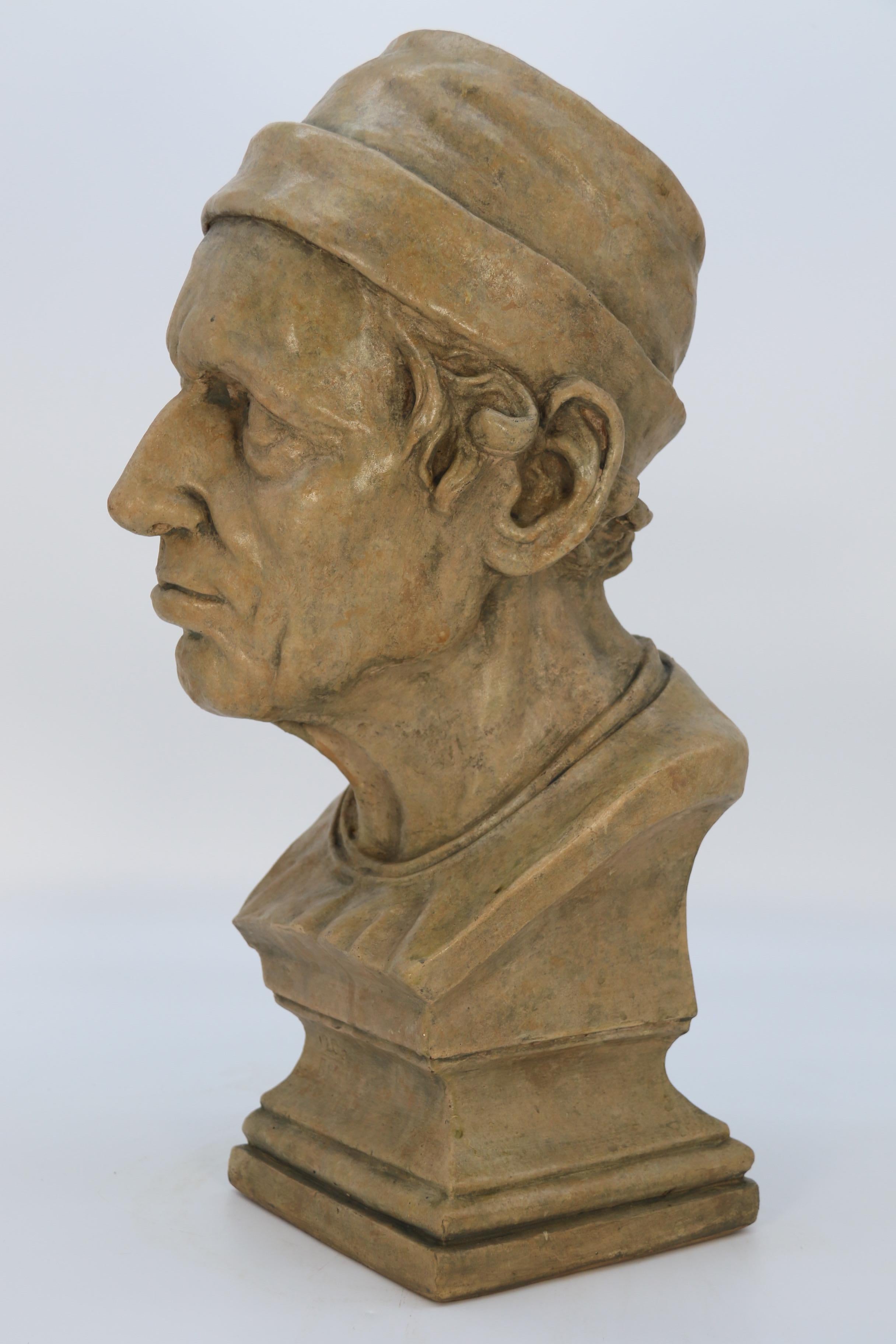 A large French 19th century simulated stone plaster bust of a medieval man C1860 For Sale 3