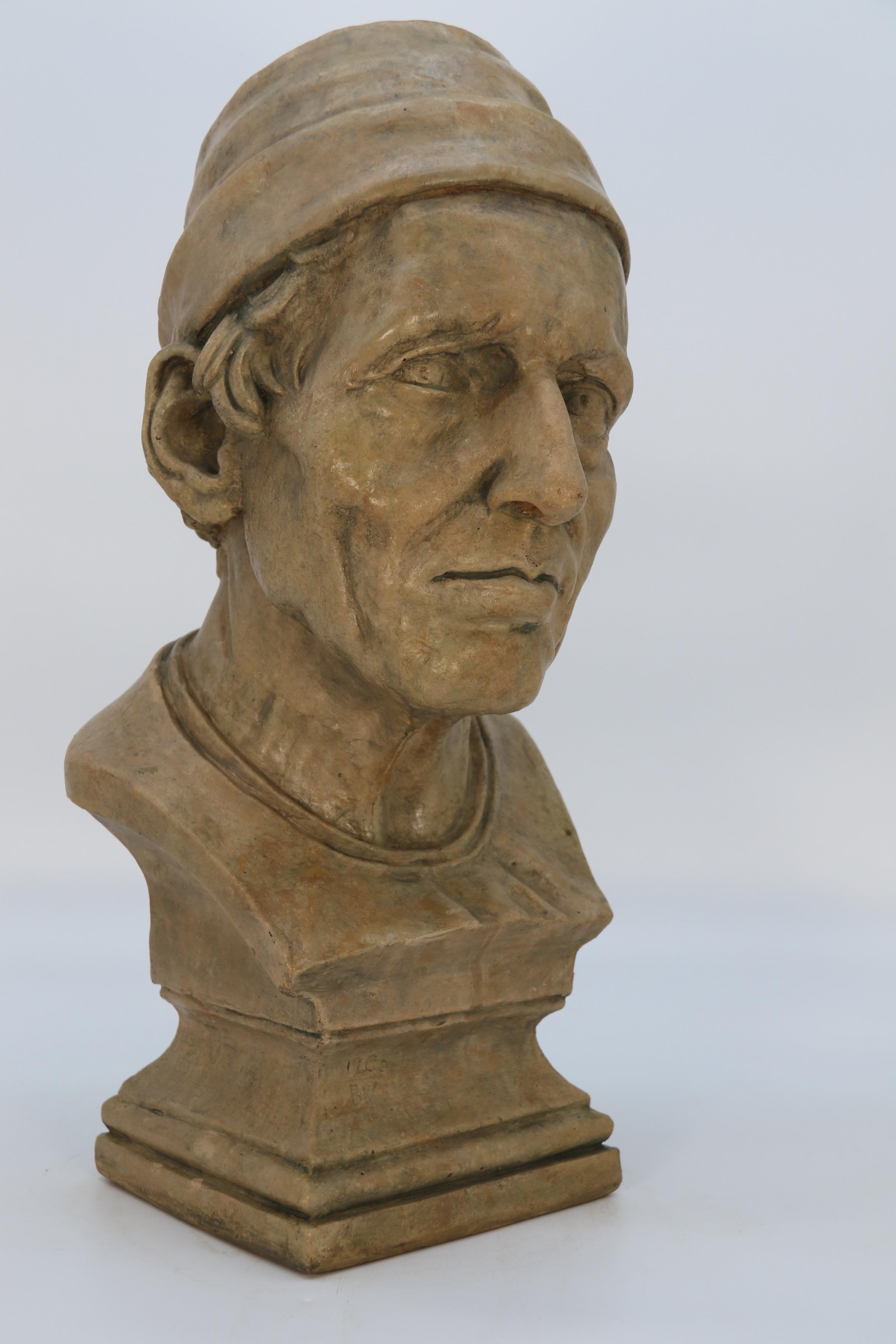 A large French 19th century simulated stone plaster bust of a medieval man C1860 For Sale 4