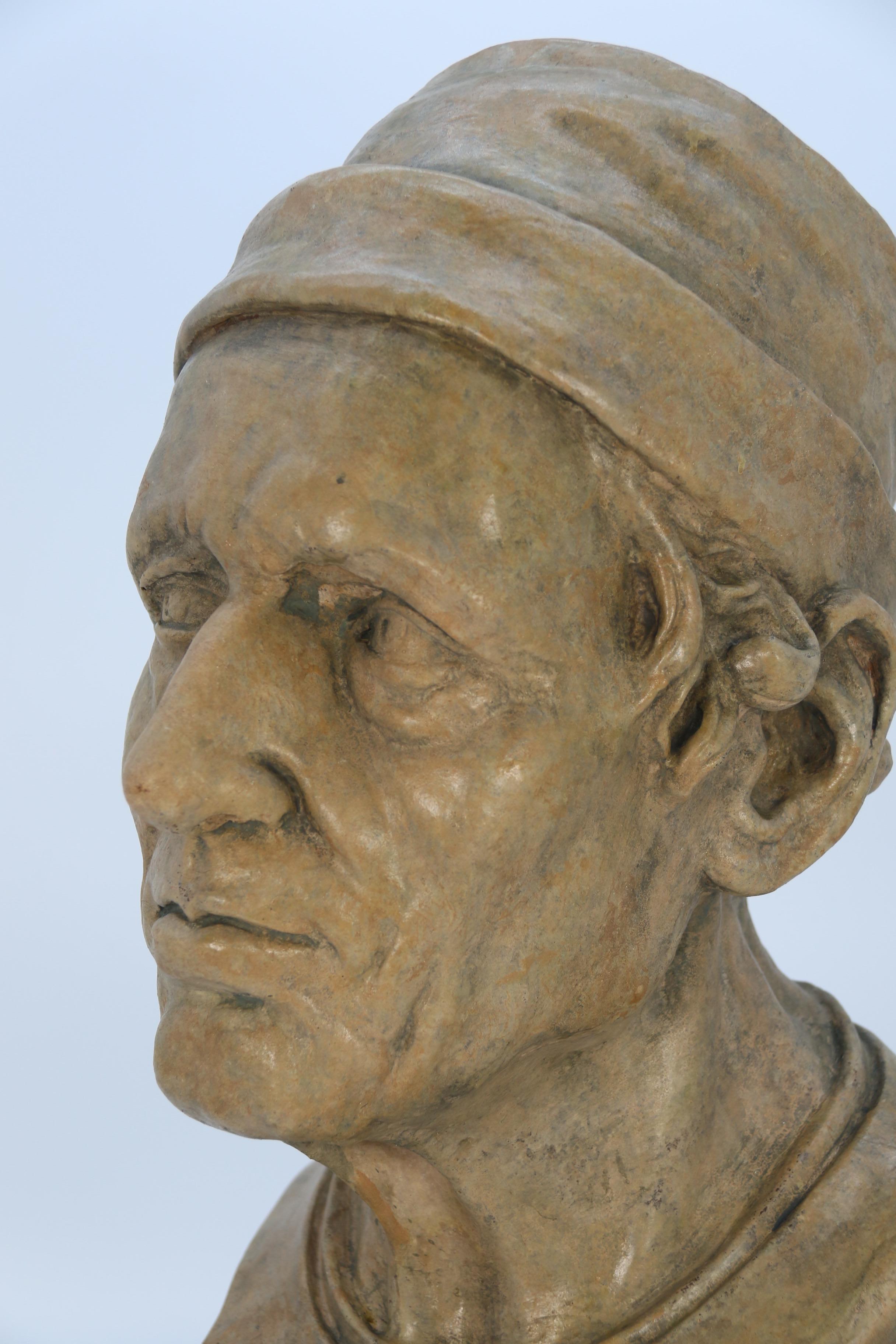 A large French 19th century simulated stone plaster bust of a medieval man C1860 For Sale 7