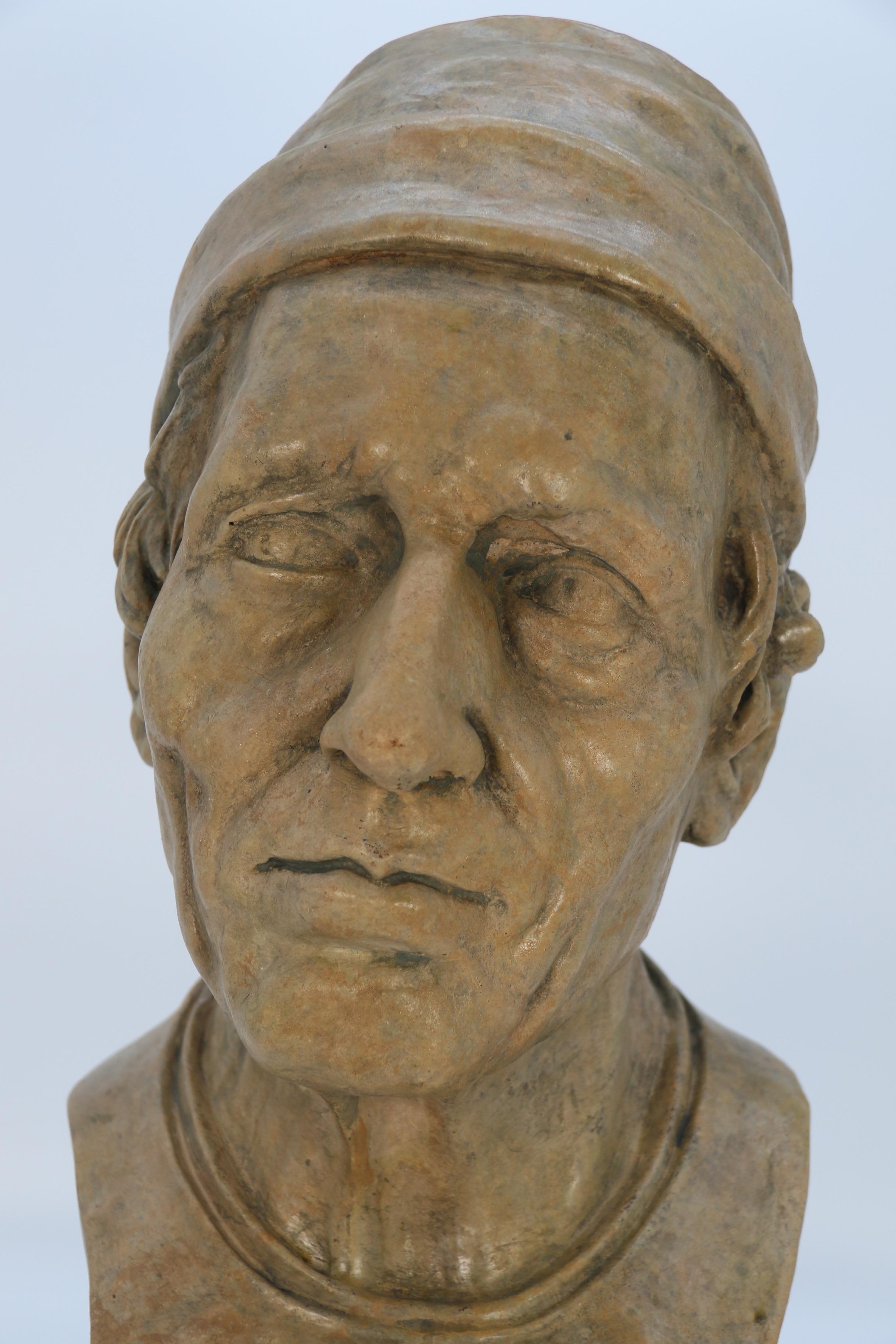 A large French 19th century simulated stone plaster bust of a medieval man C1860 For Sale 8