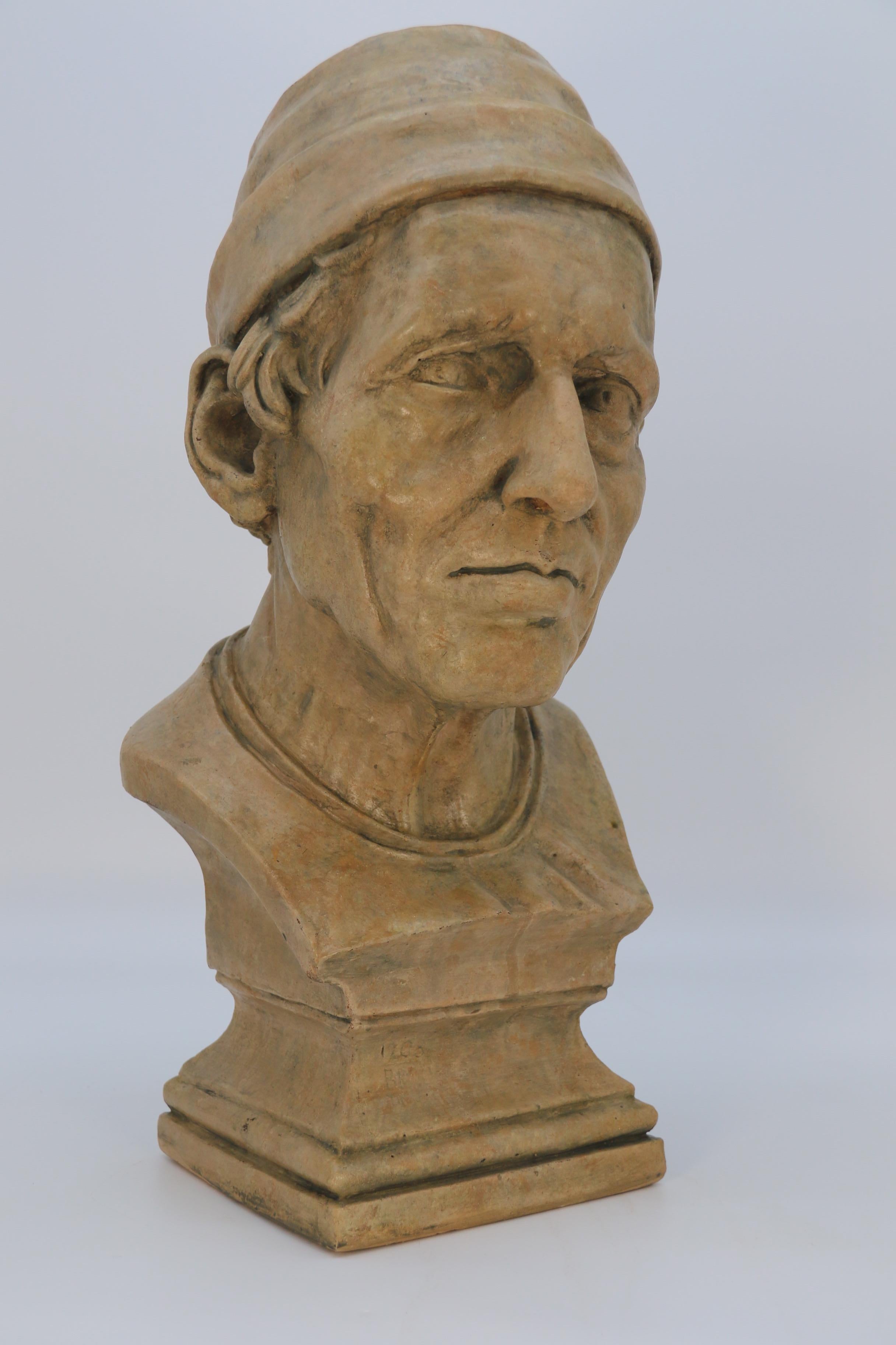 Medieval A large French 19th century simulated stone plaster bust of a medieval man C1860 For Sale