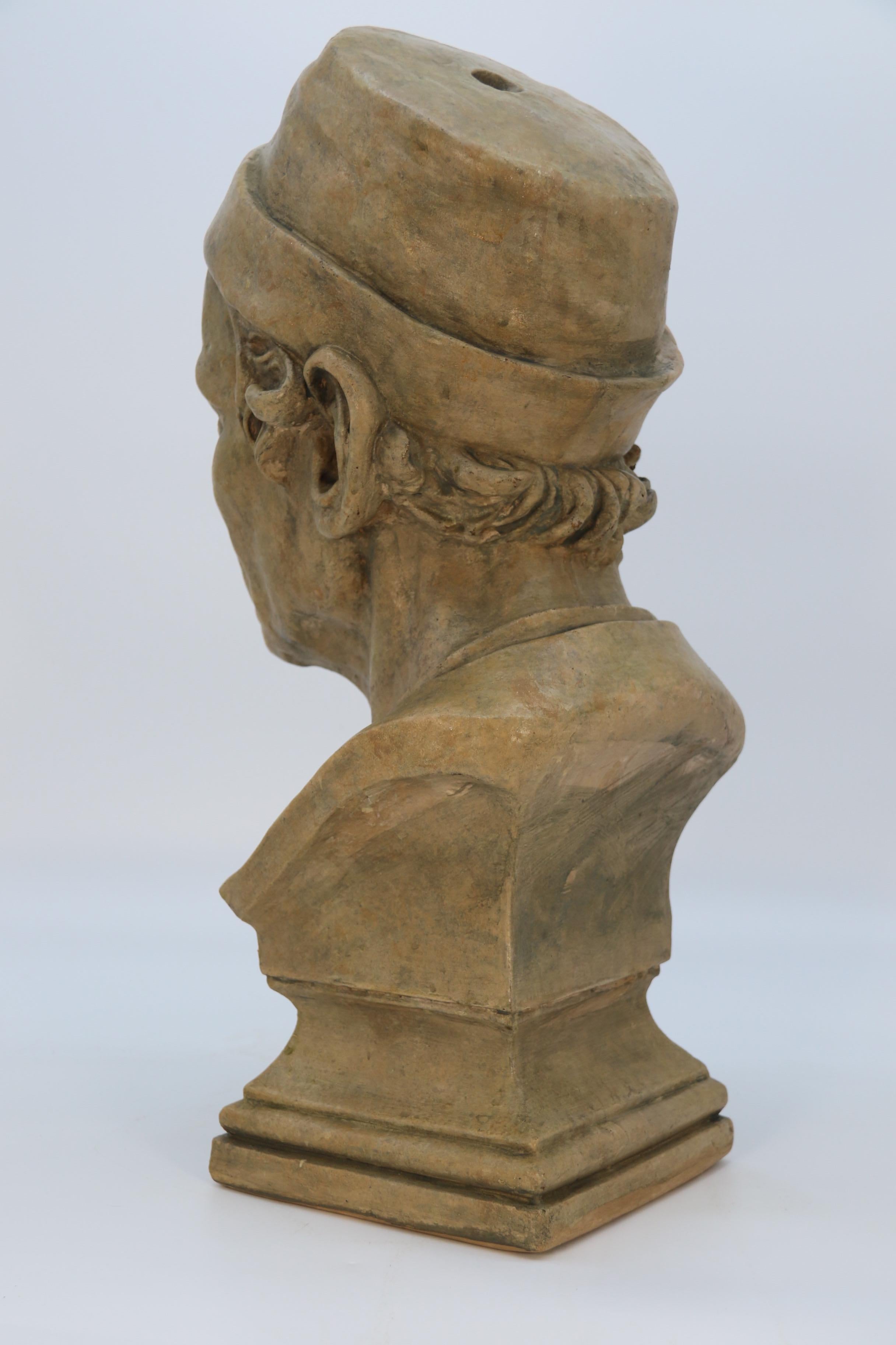 Hand-Crafted A large French 19th century simulated stone plaster bust of a medieval man C1860 For Sale