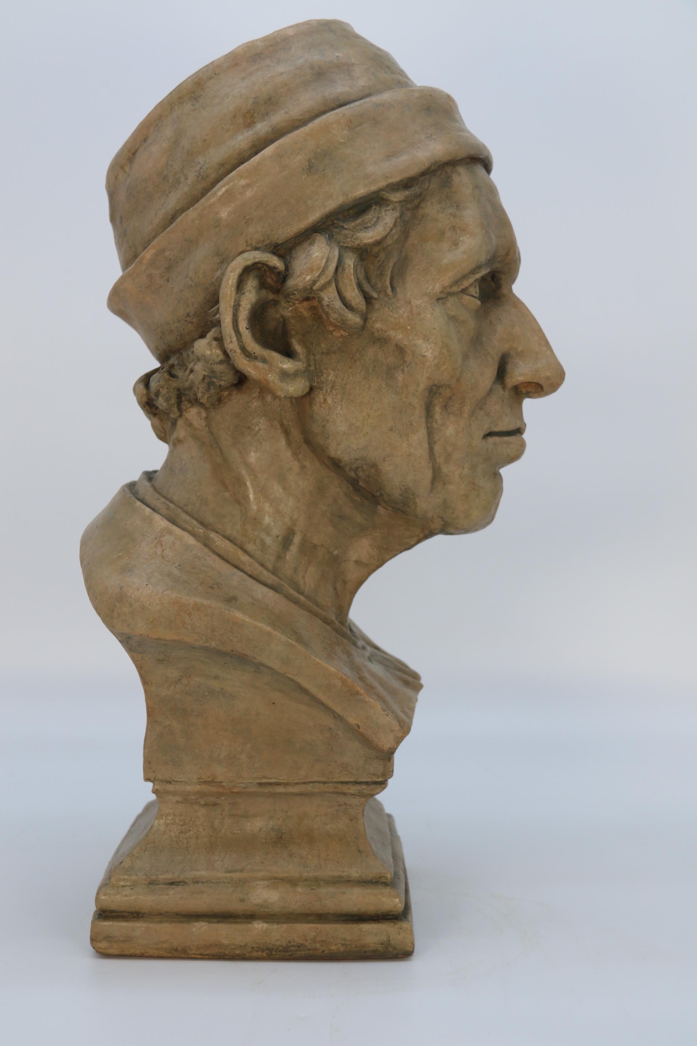 A large French 19th century simulated stone plaster bust of a medieval man C1860 In Good Condition For Sale In Central England, GB