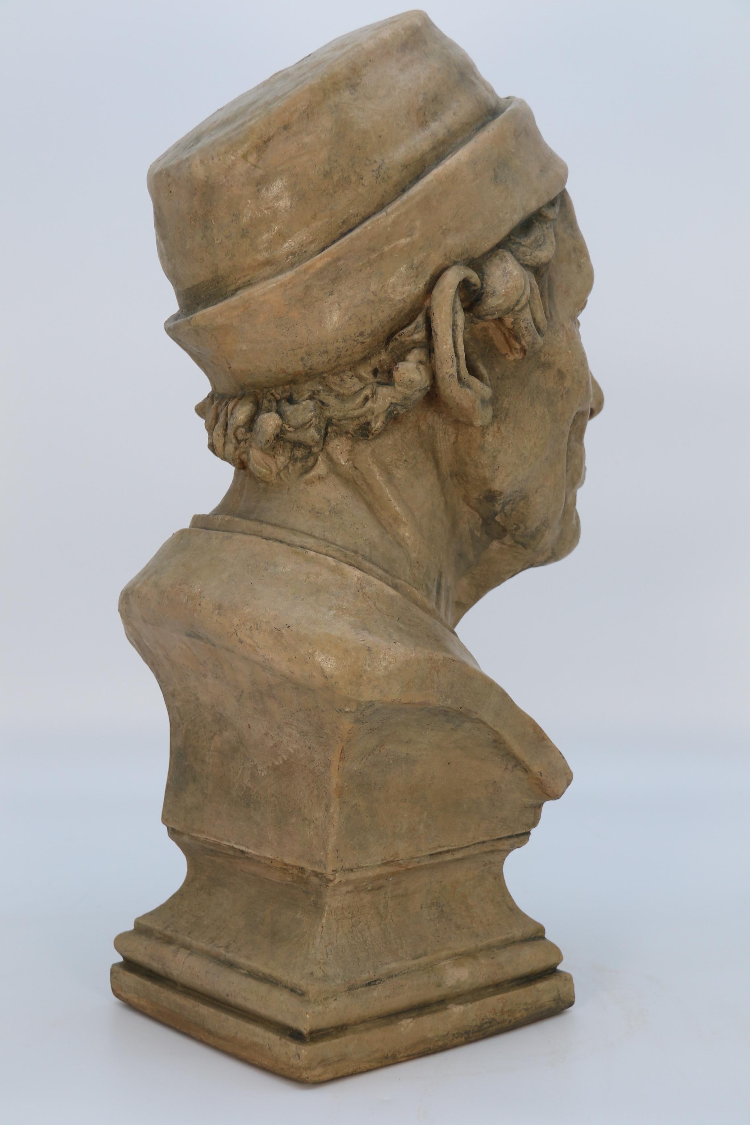 19th Century A large French 19th century simulated stone plaster bust of a medieval man C1860 For Sale