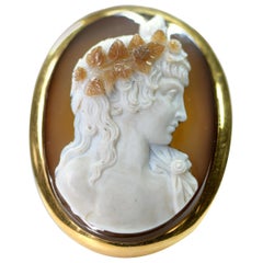 Large French Antique Agate Cameo Brooch Pendant